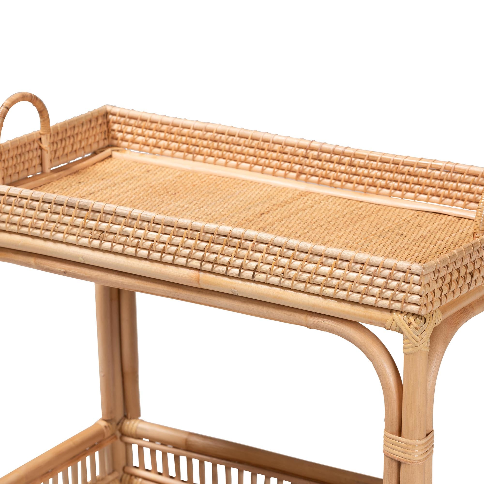 bali & pari Lombok Modern Bohemian Natural Brown Rattan Wine Cart