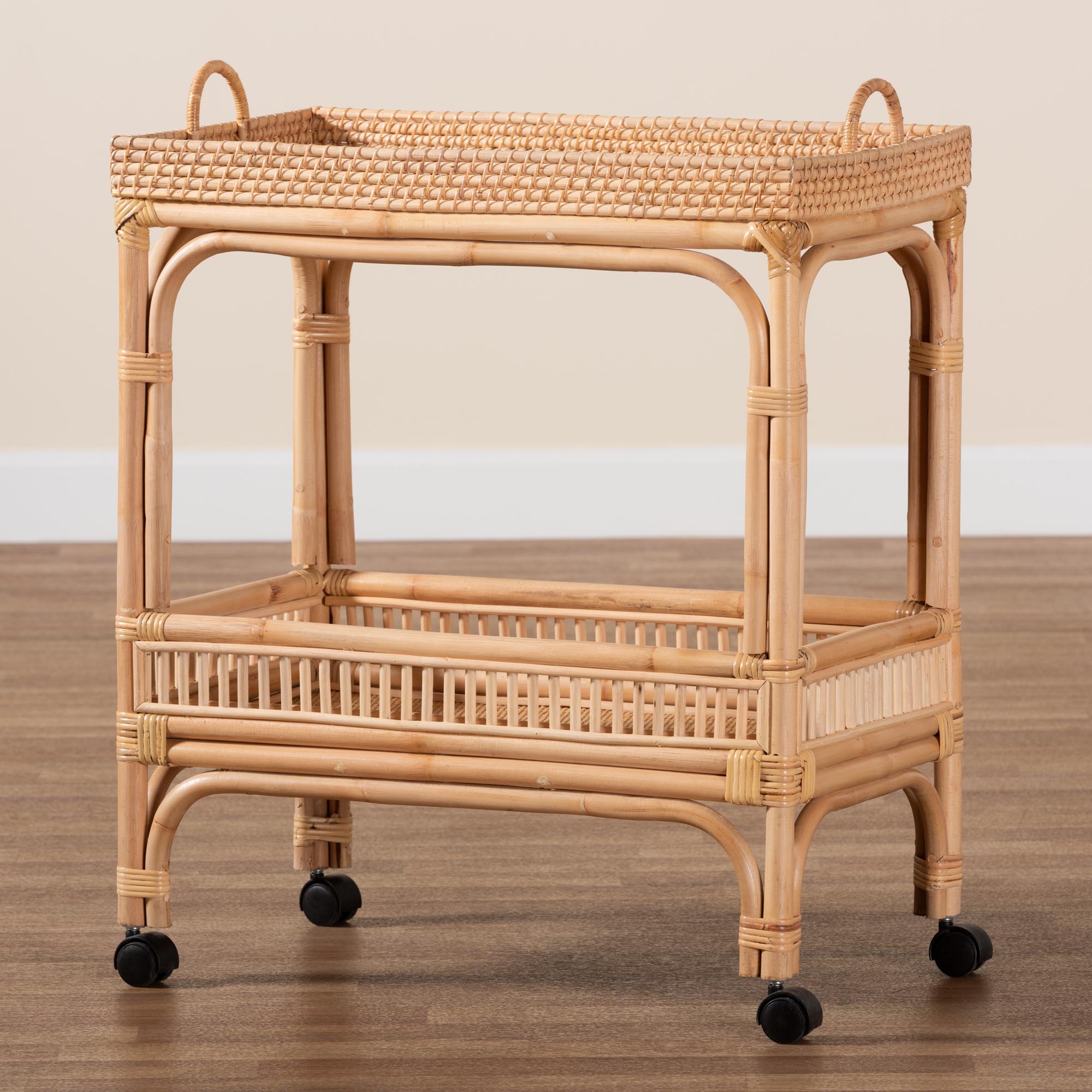 bali & pari Lombok Modern Bohemian Natural Brown Rattan Wine Cart