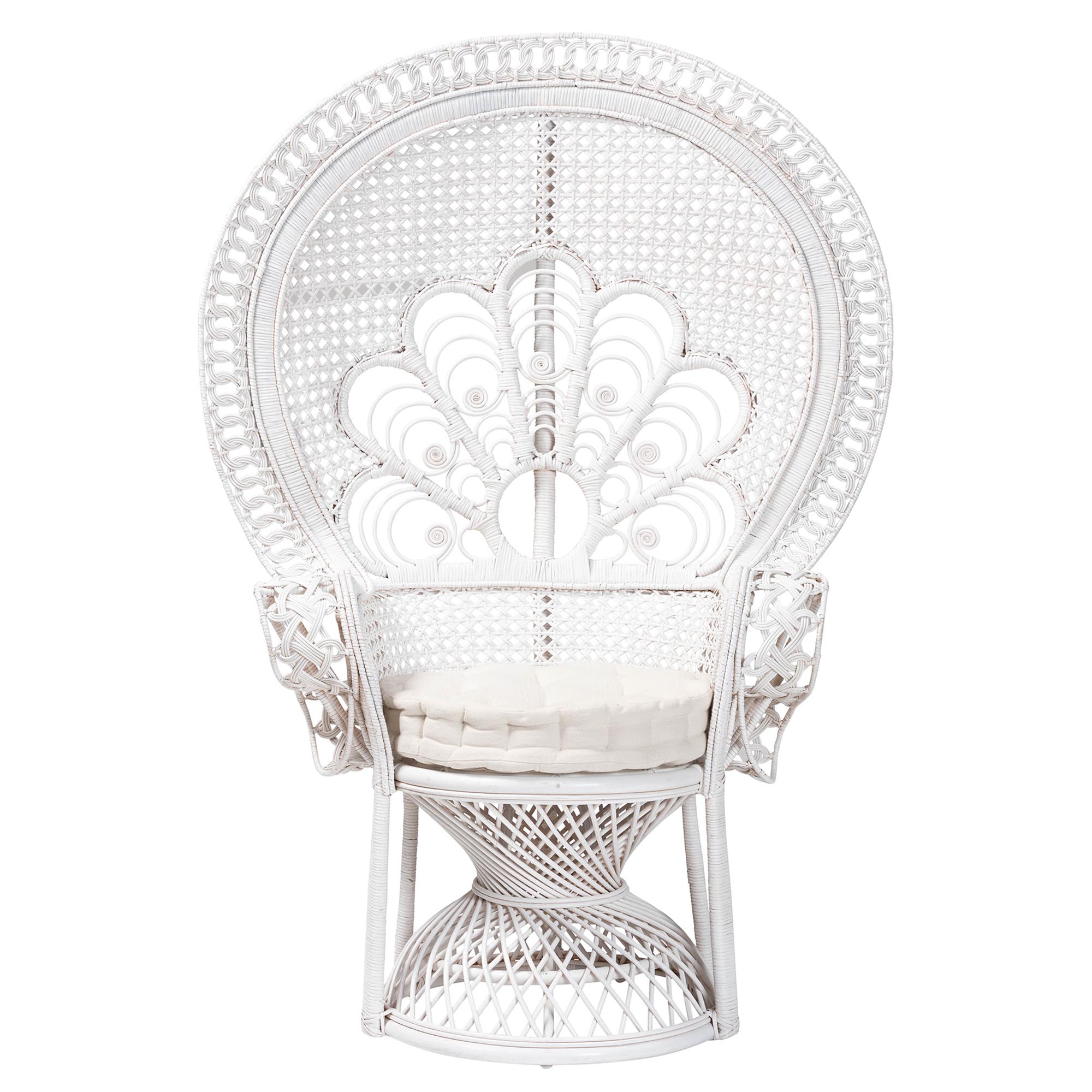 bali & pari Ediva Modern Bohemian White Natural Rattan Peacock Accent Chair