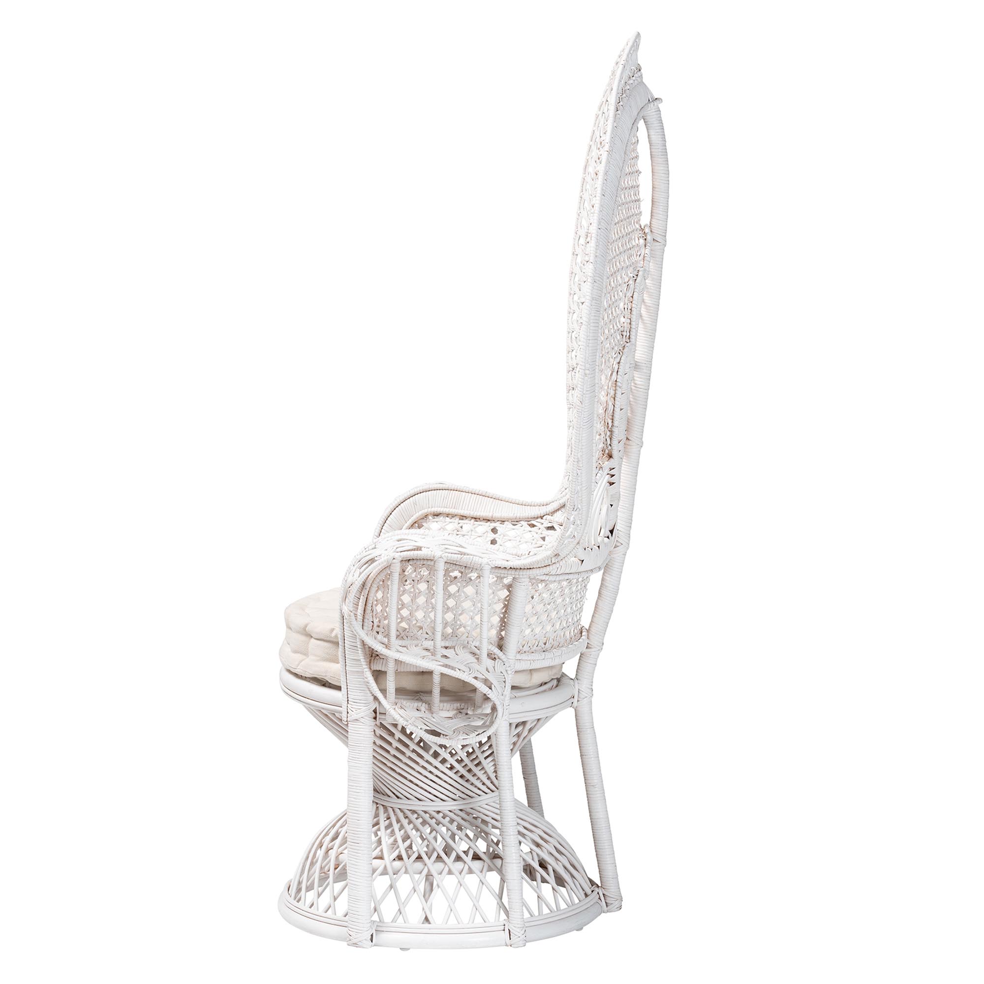 bali & pari Ediva Modern Bohemian White Natural Rattan Peacock Accent Chair