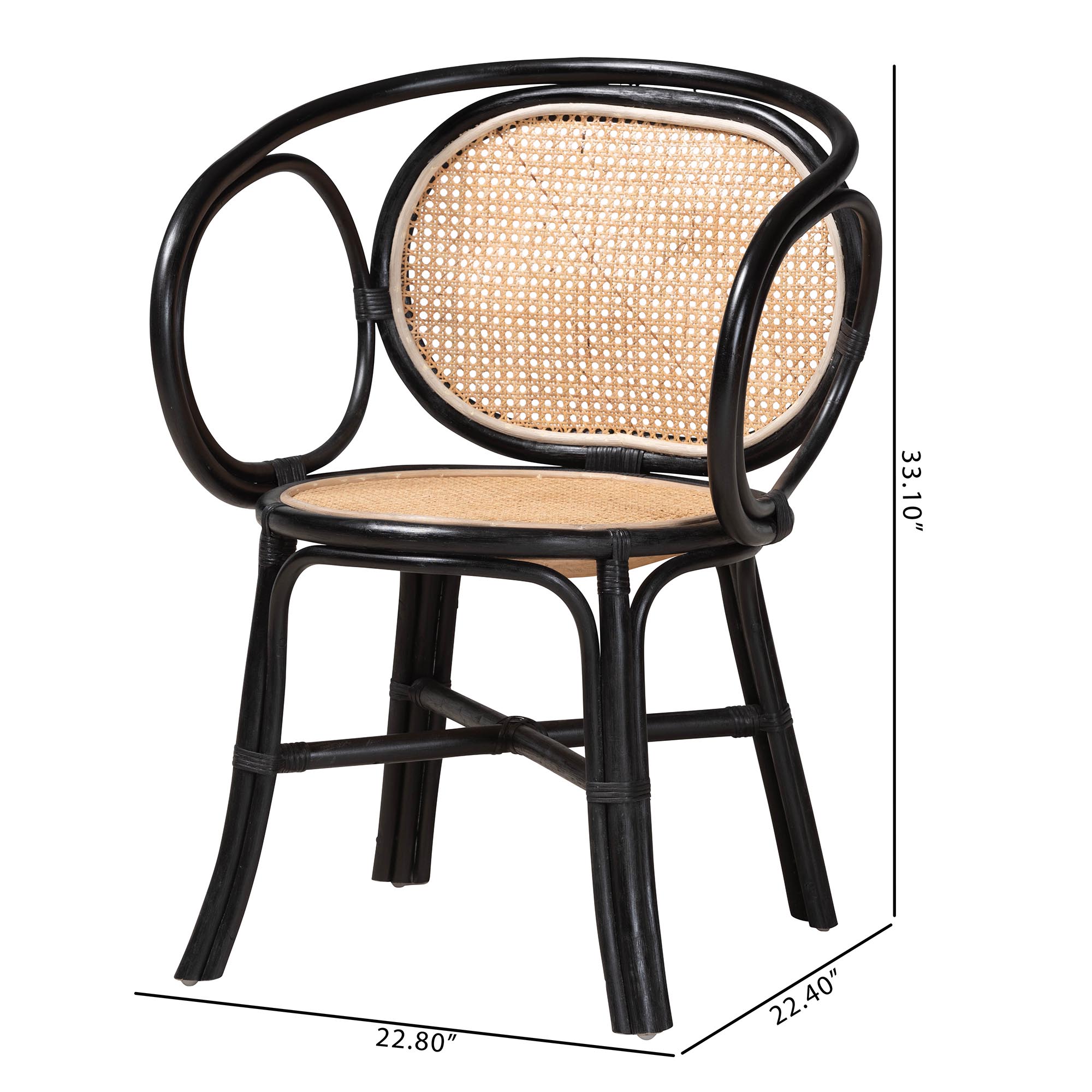 bali & pari Palesa Modern Bohemian Two-Tone Black and  Natural Brown Rattan Dining Chair