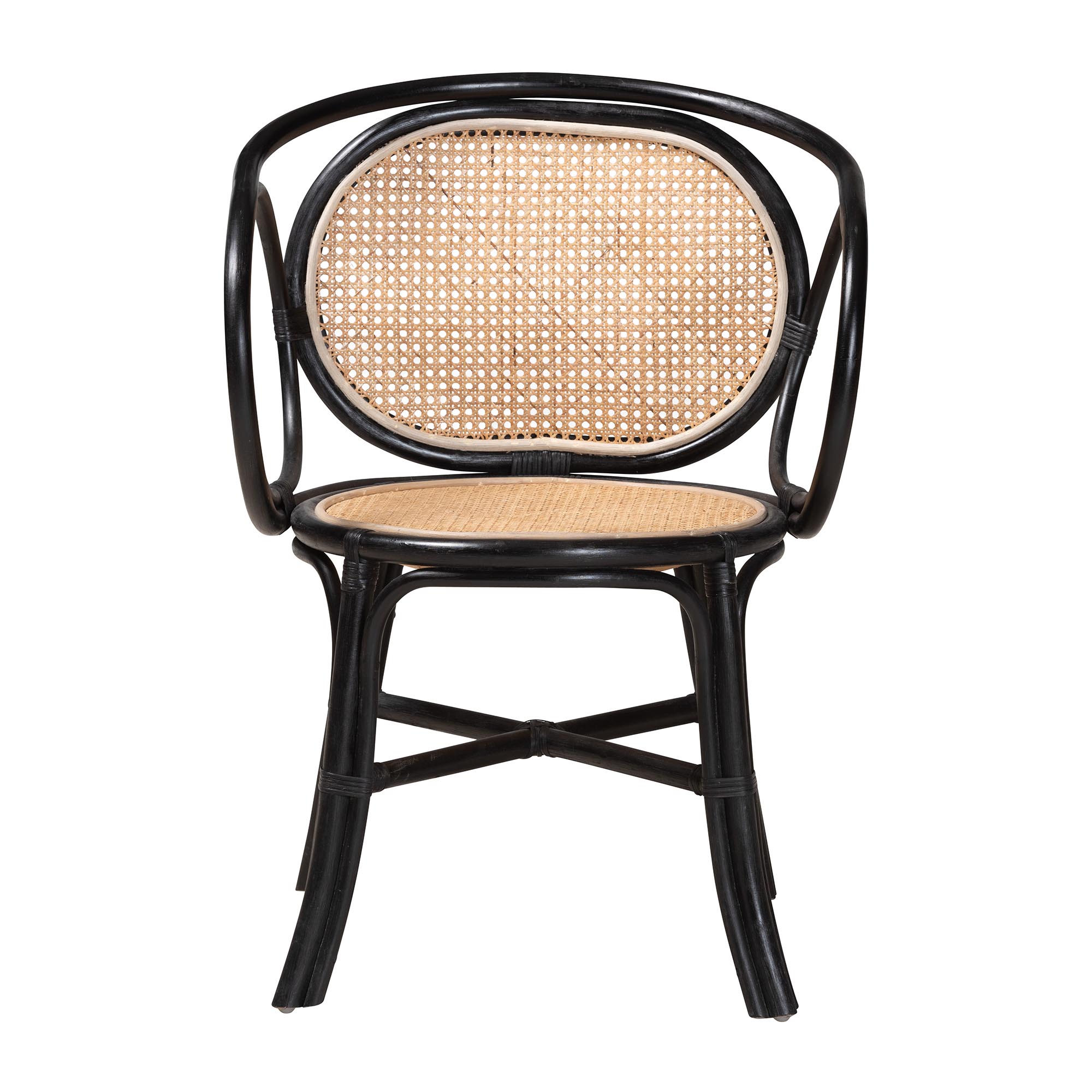 bali & pari Palesa Modern Bohemian Two-Tone Black and  Natural Brown Rattan Dining Chair