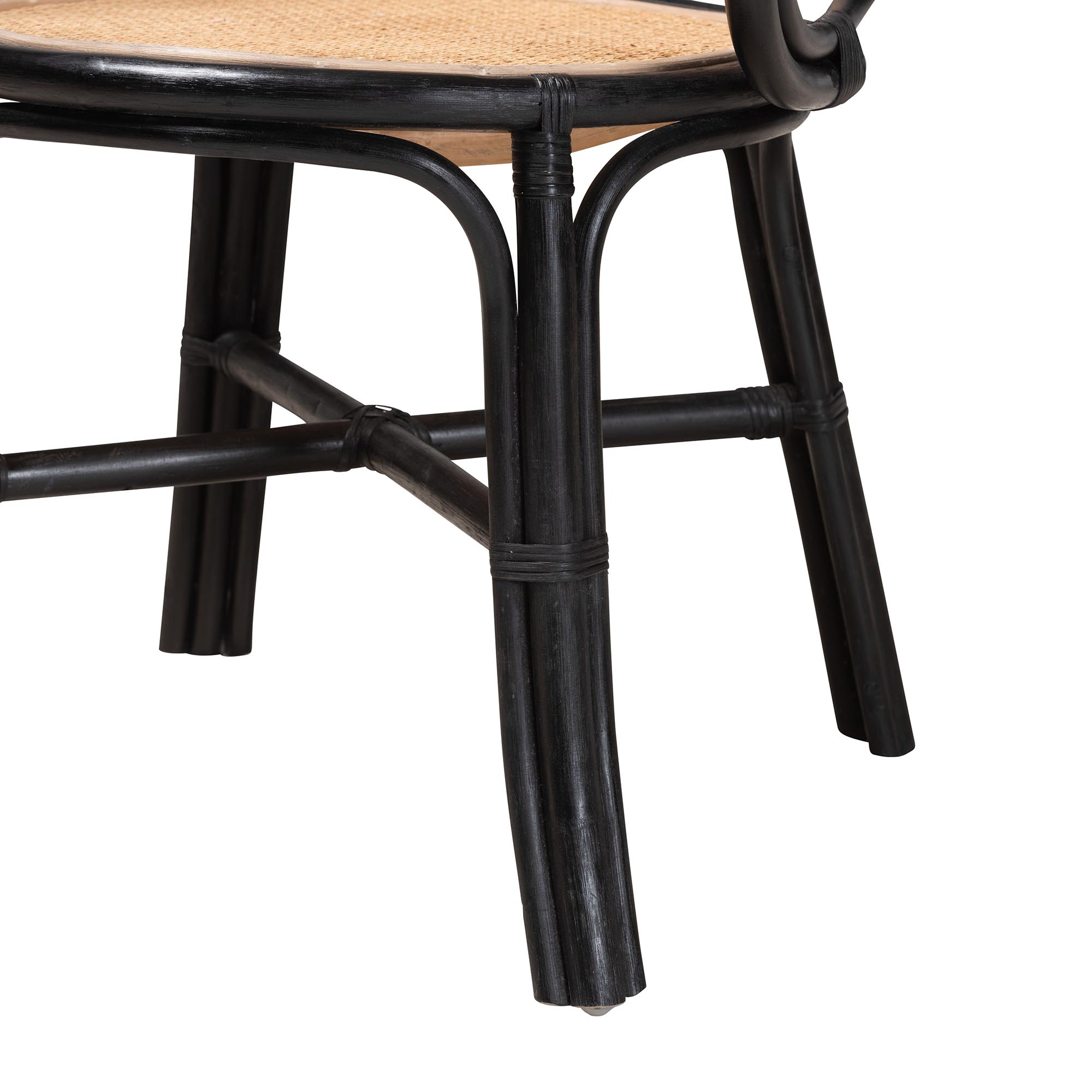 bali & pari Palesa Modern Bohemian Two-Tone Black and  Natural Brown Rattan Dining Chair