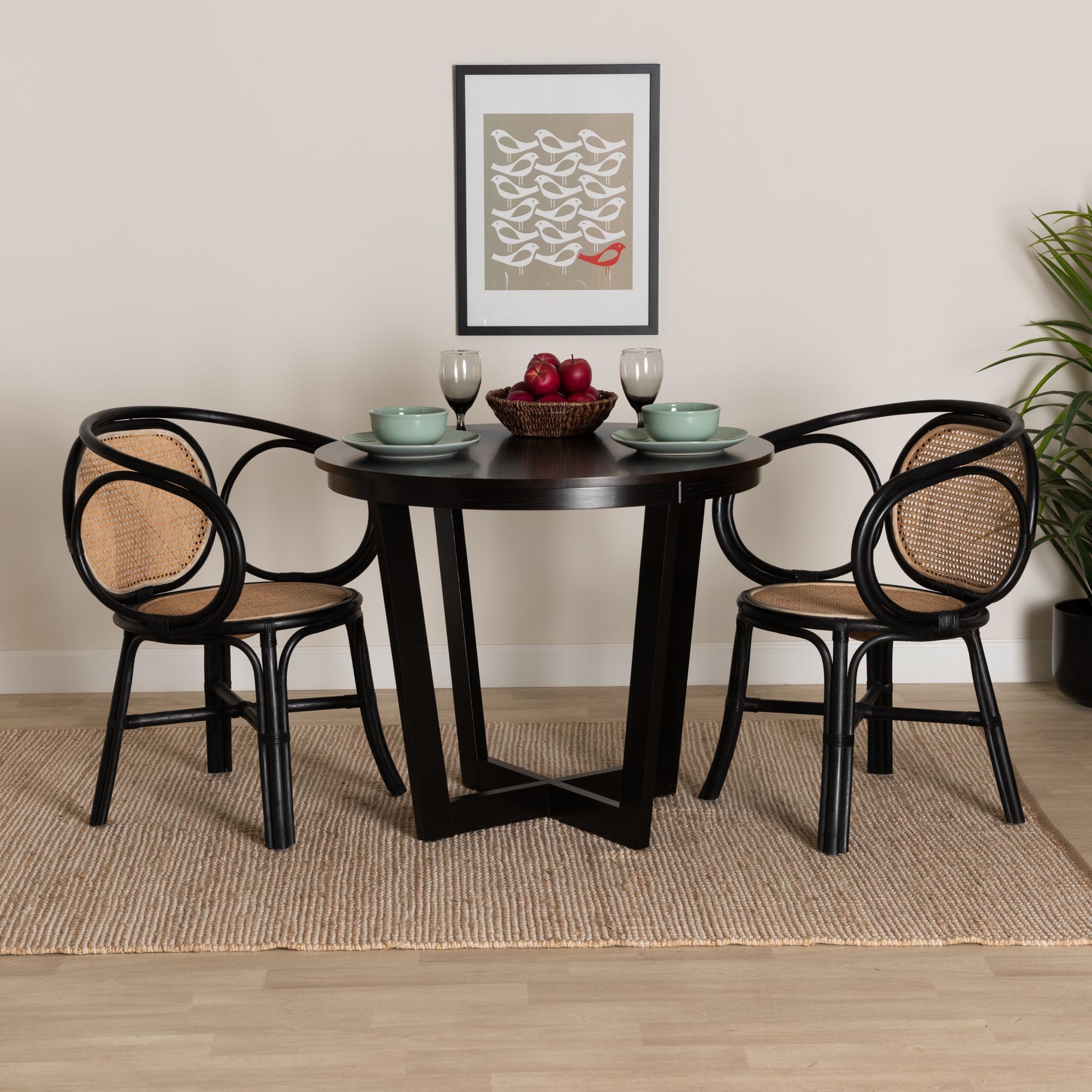 bali & pari Palesa Modern Bohemian Two-Tone Black and  Natural Brown Rattan Dining Chair