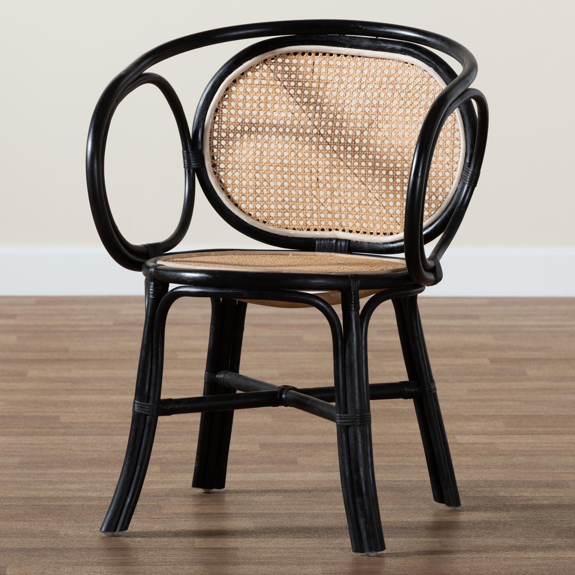 bali & pari Palesa Modern Bohemian Two-Tone Black and  Natural Brown Rattan Dining Chair