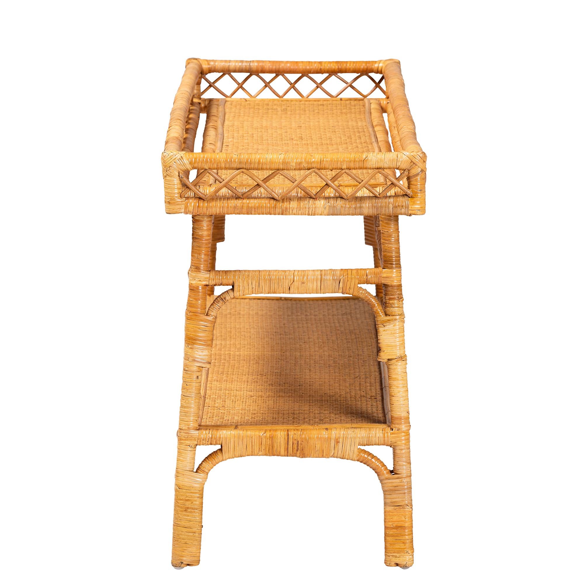bali & pari Savitri Modern Bohemian Natural Rattan 2-Tier Console Table