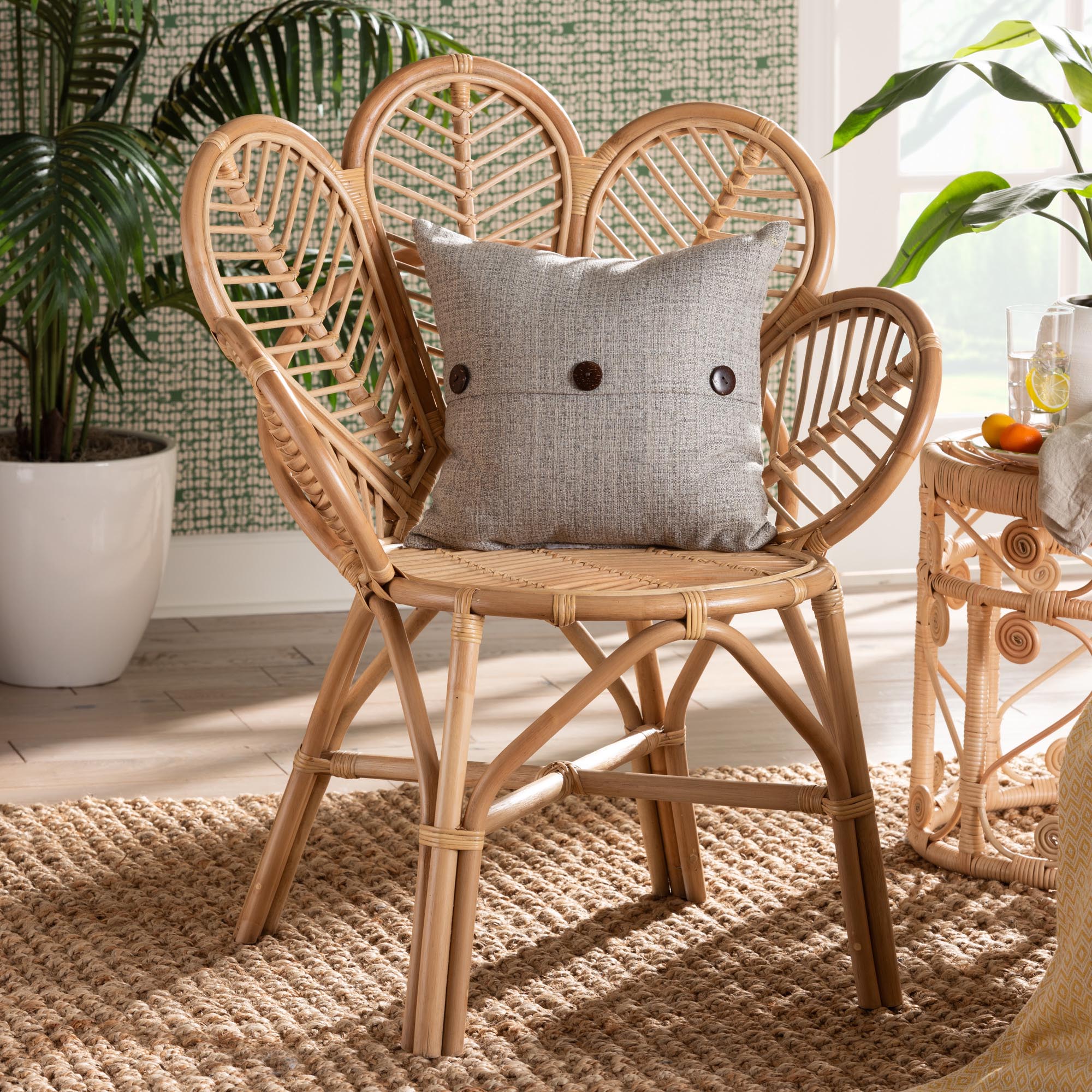 bali & pari Eliava Modern Bohemian Natural Rattan Flower Accent Chair