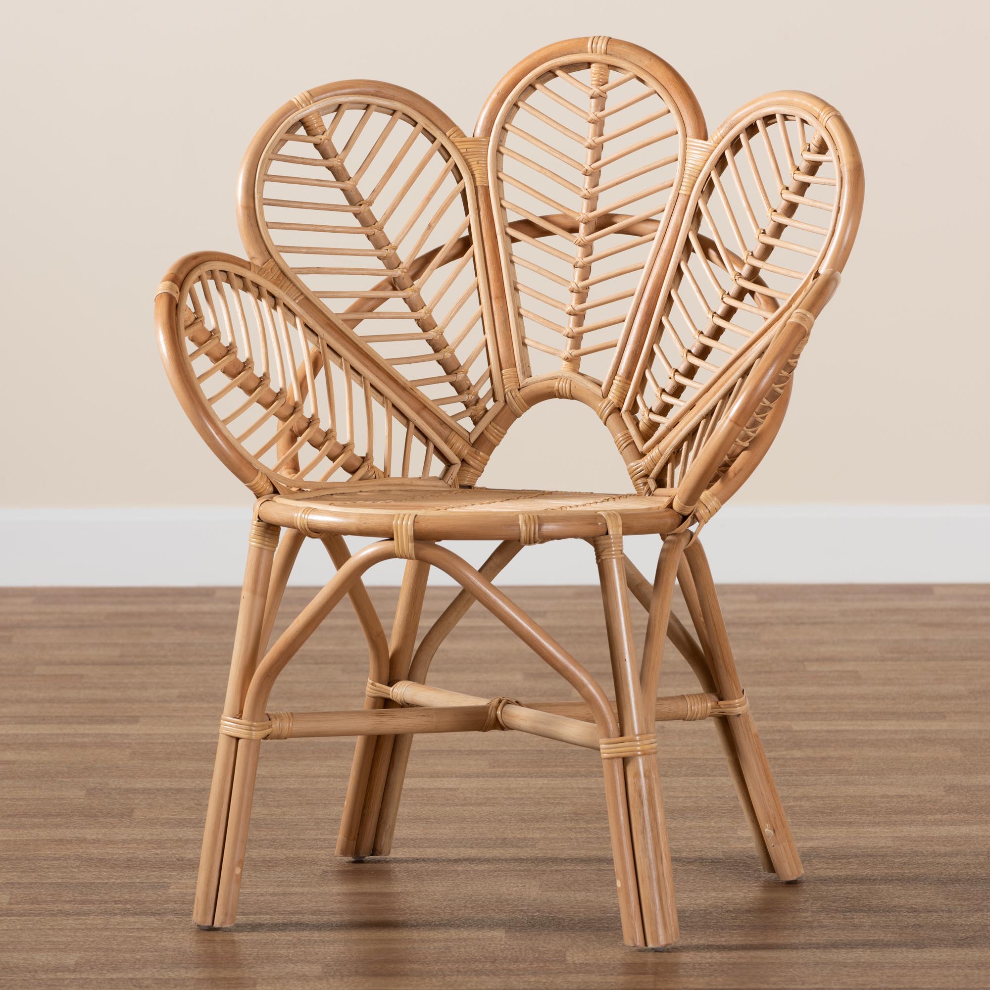 bali & pari Eliava Modern Bohemian Natural Rattan Flower Accent Chair