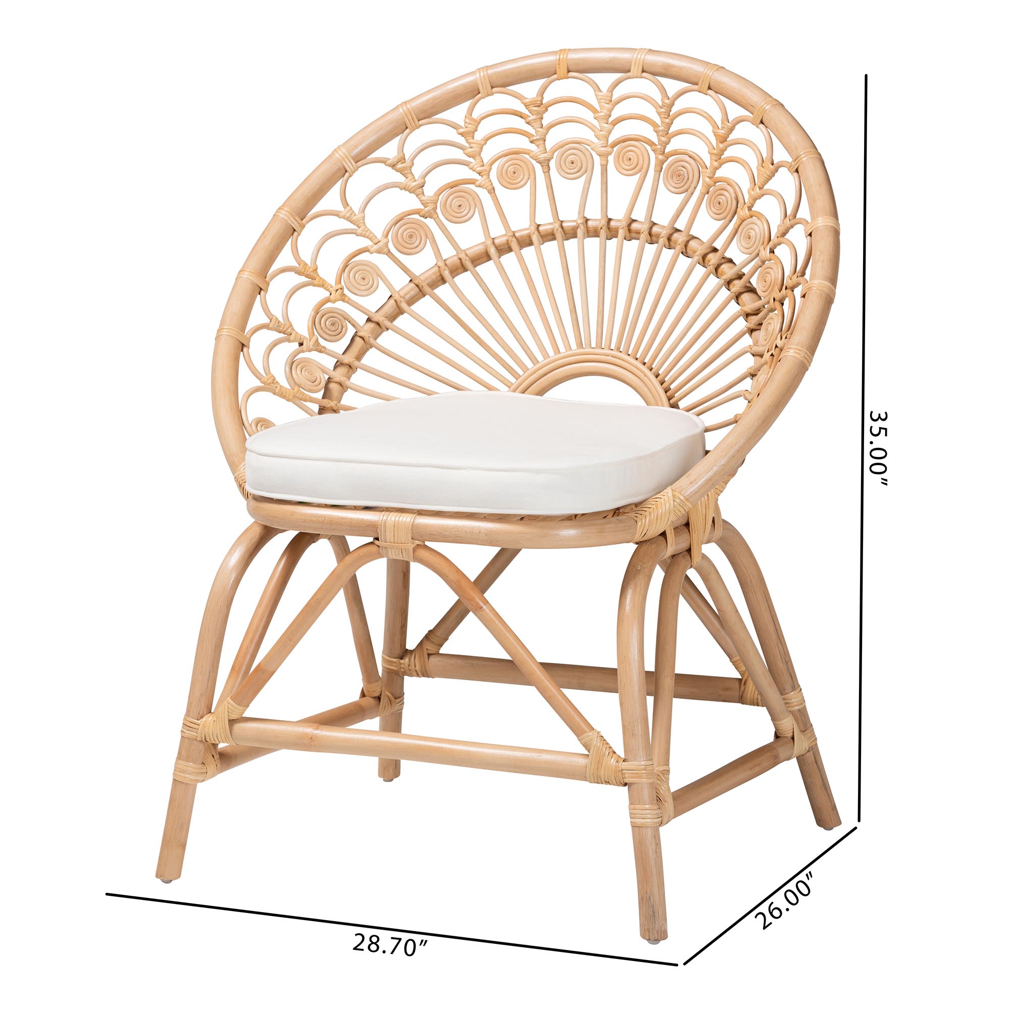 bali & pari Abriella Modern Bohemian Natural Brown Rattan Peacock Accent Chair