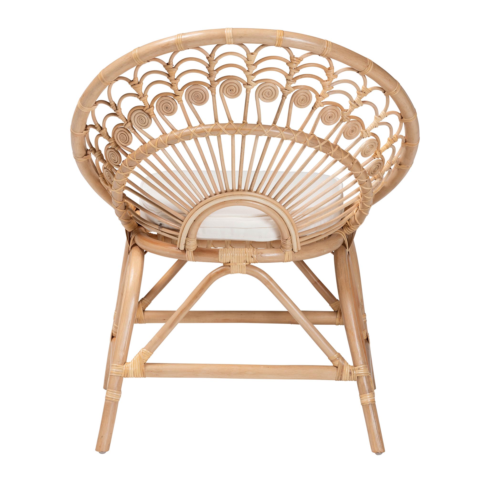 bali & pari Abriella Modern Bohemian Natural Brown Rattan Peacock Accent Chair