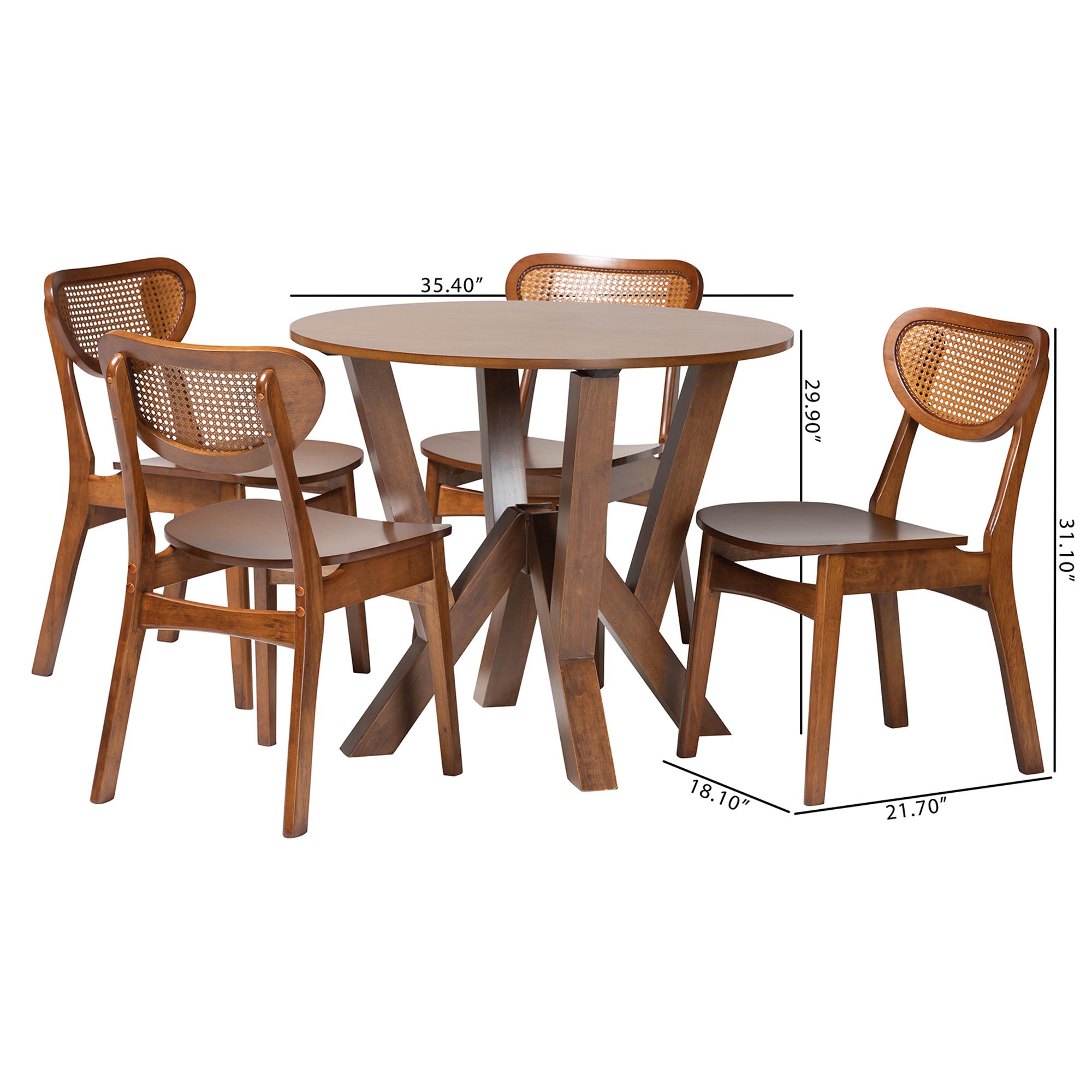 Baxton Studio Crystal 5-Piece Dining Set - Mid-Century Modern Round Table and Chair Set for Dining Room, Kitchen, Apartment