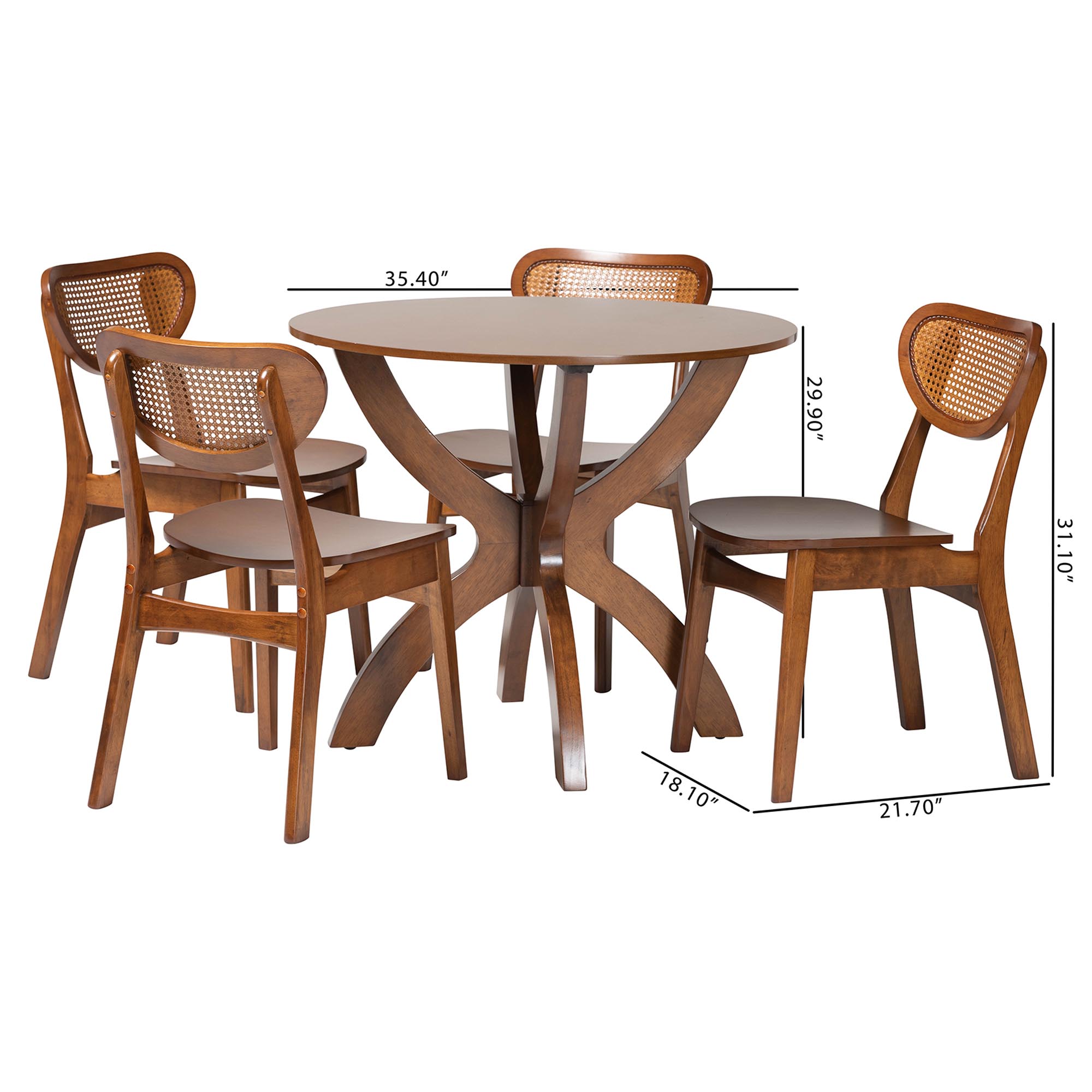 Baxton Studio Kenna 5-Piece Dining Set - Mid-Century Modern Round Table and Chair Set for Dining Room, Kitchen, Apartment