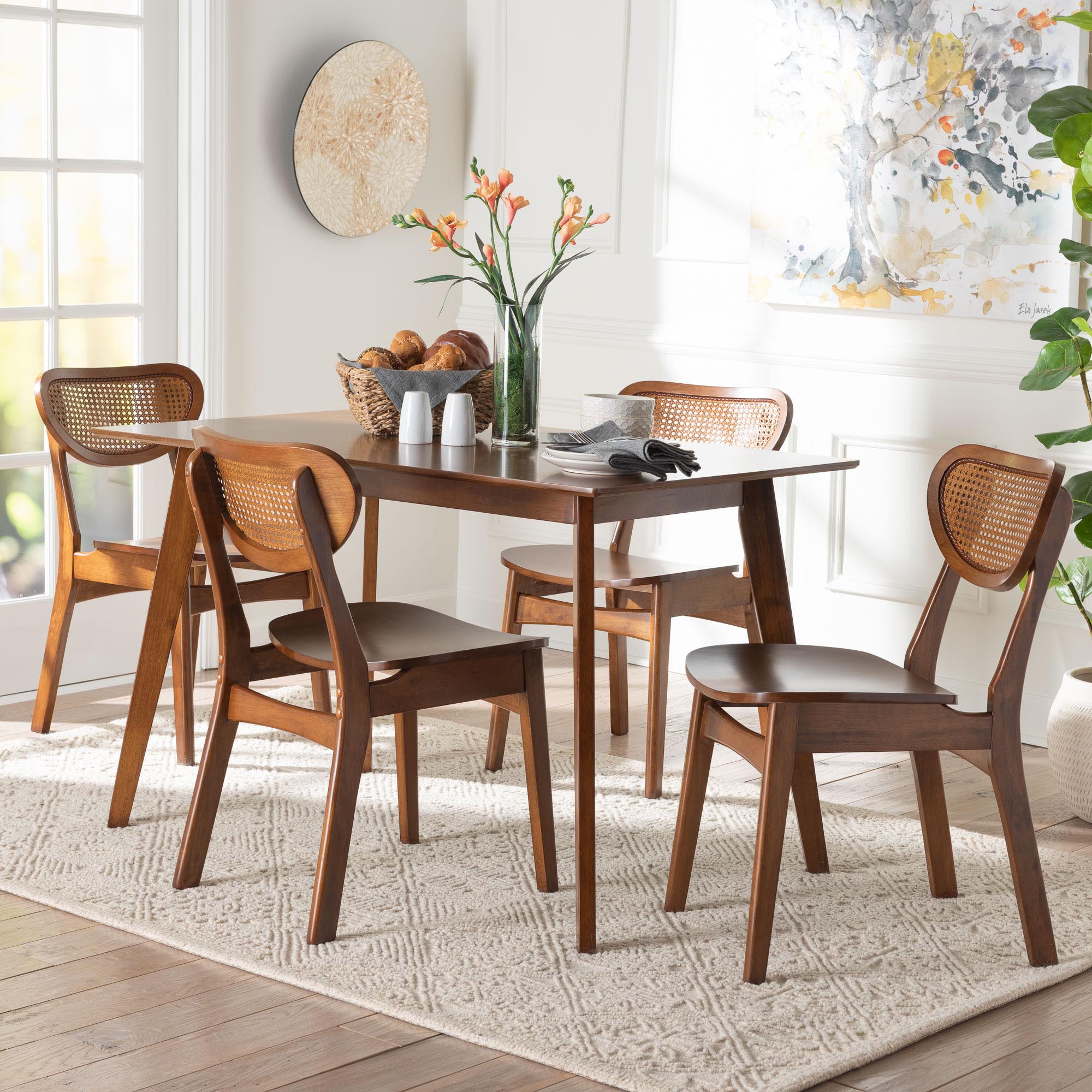 Baxton Studio Kristy 5-Piece Dining Set - Mid-Century Modern Rectangle Table and Chair Set for Dining Room, Kitchen, Apartment