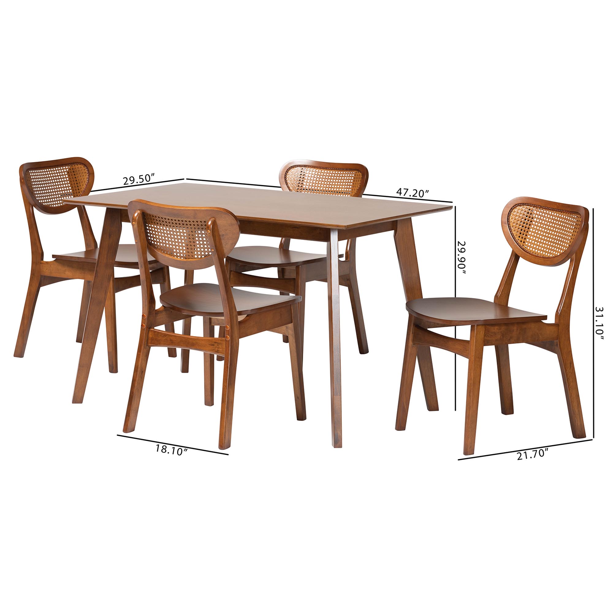 Baxton Studio Kristy 5-Piece Dining Set - Mid-Century Modern Rectangle Table and Chair Set for Dining Room, Kitchen, Apartment