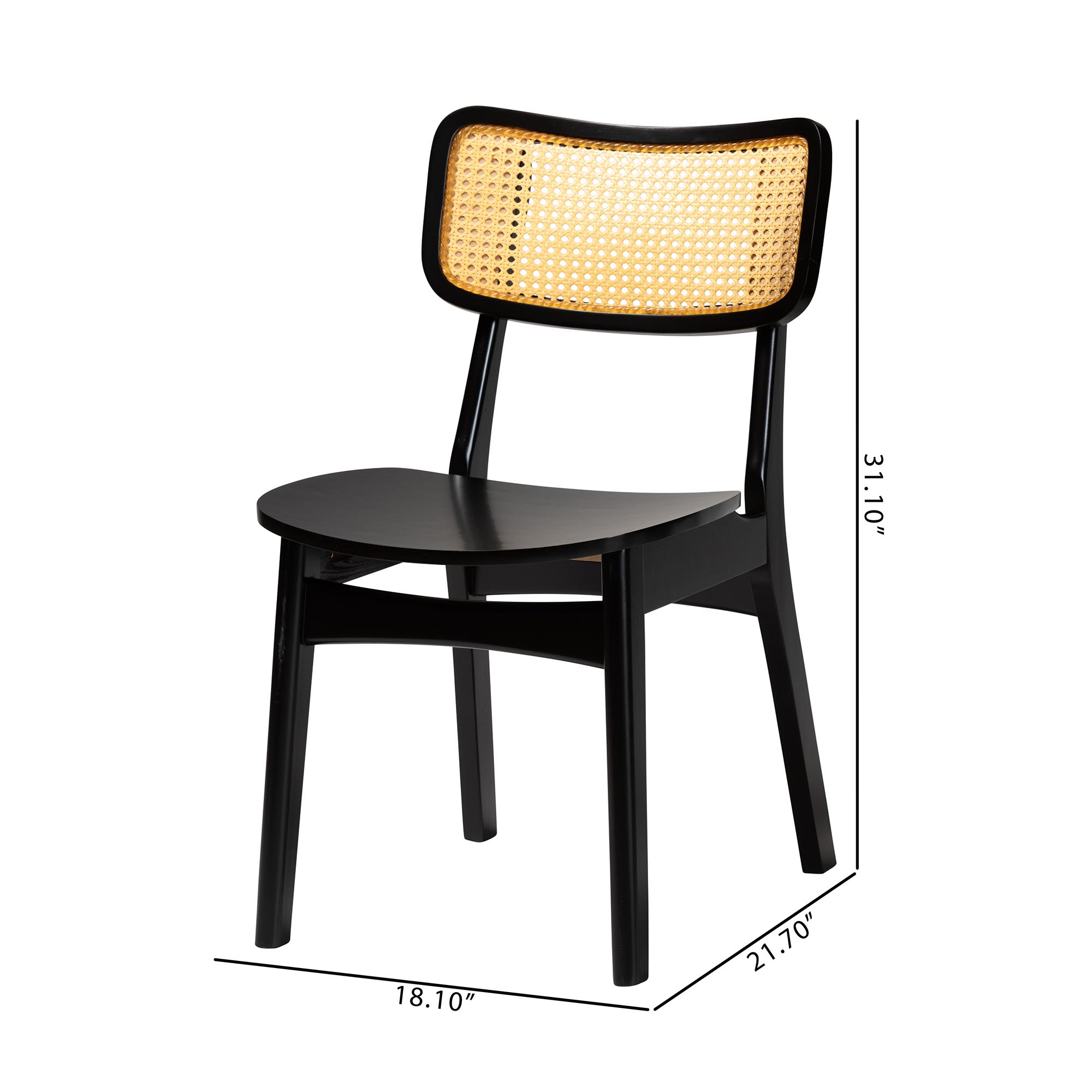 Baxton Studio Tafari Mid-Century Modern Dark Brown Finished Wood and Rattan 2-Piece Dining Chair Set