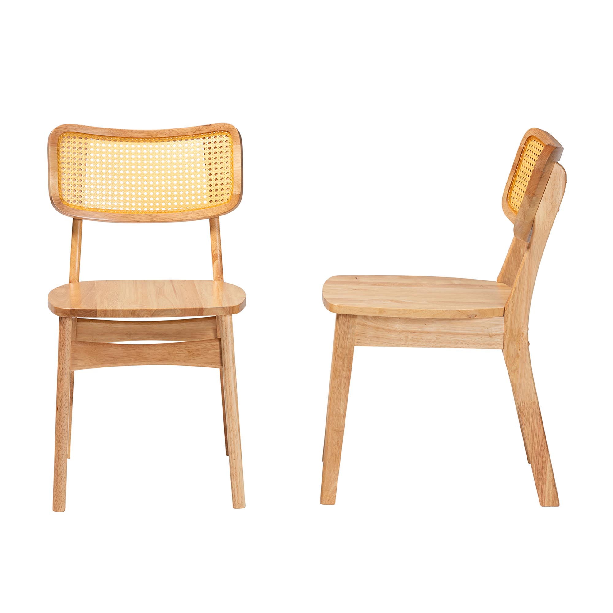 Baxton Studio Tadeo Mid-Century Modern Oak Brown Finished Wood and Rattan 2-Piece Dining Chair Set