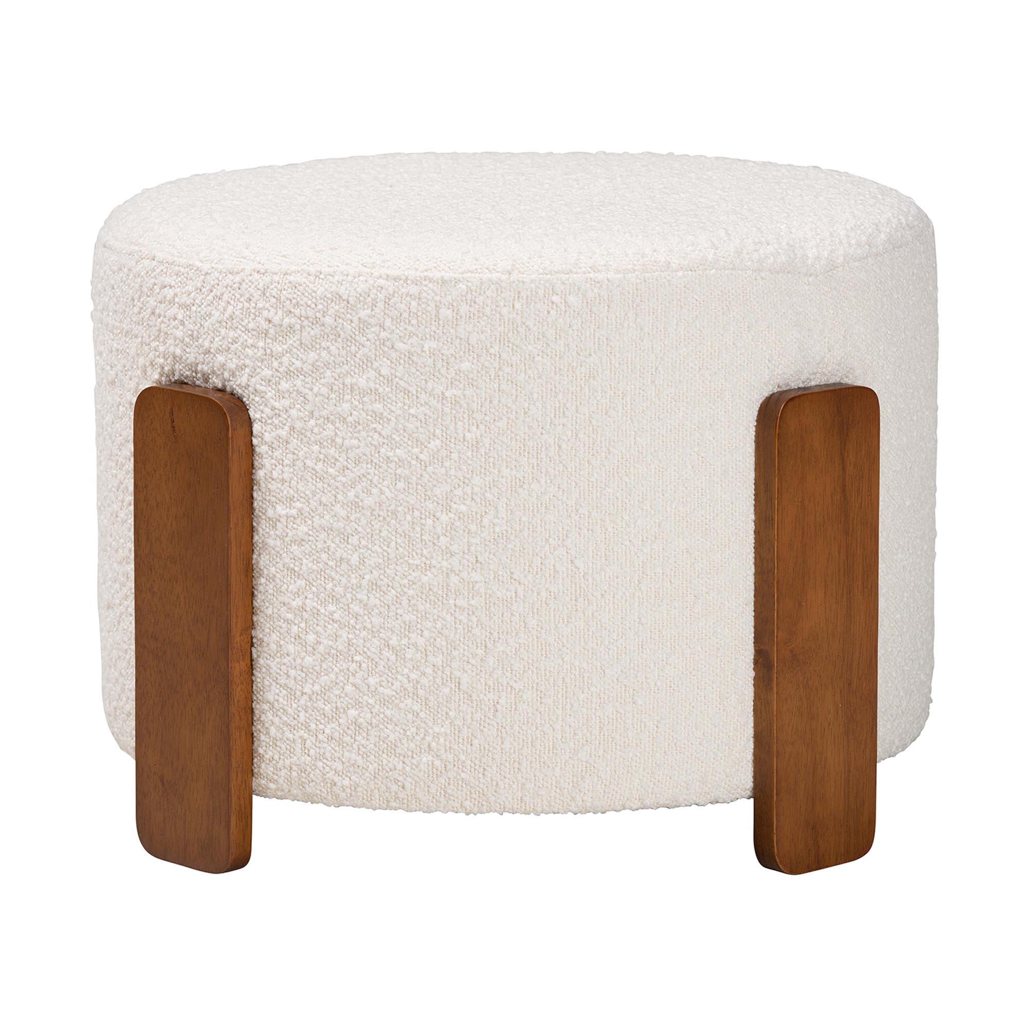 Baxton Studio Finlay Modern Japandi Cream Boucle Fabric and Walnut Brown Finished Wood Ottoman Footstool