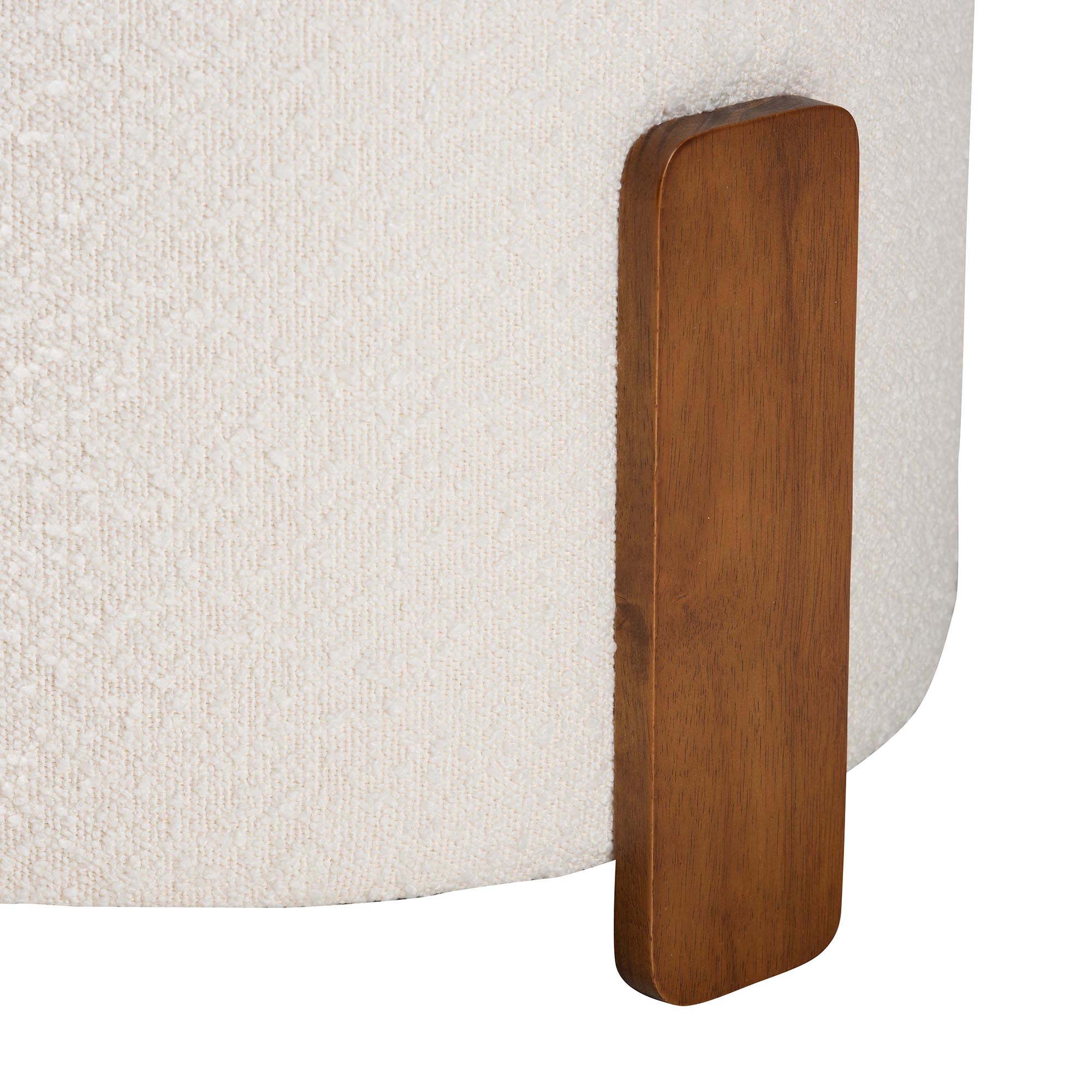 Baxton Studio Finlay Modern Japandi Cream Boucle Fabric and Walnut Brown Finished Wood Ottoman Footstool