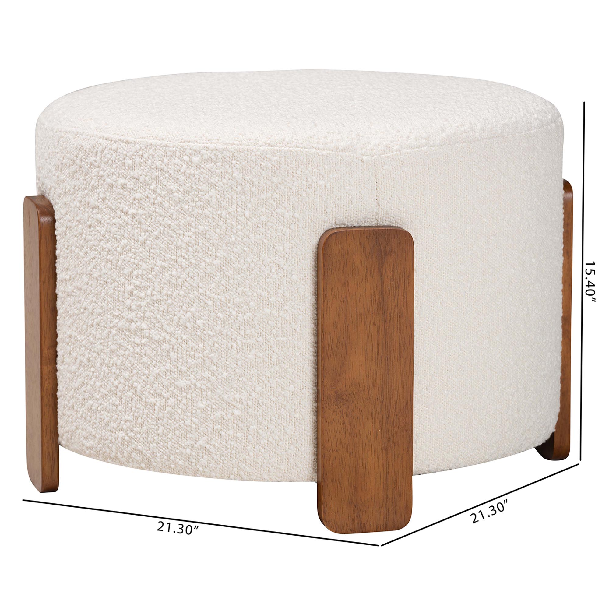 Baxton Studio Finlay Modern Japandi Cream Boucle Fabric and Walnut Brown Finished Wood Ottoman Footstool