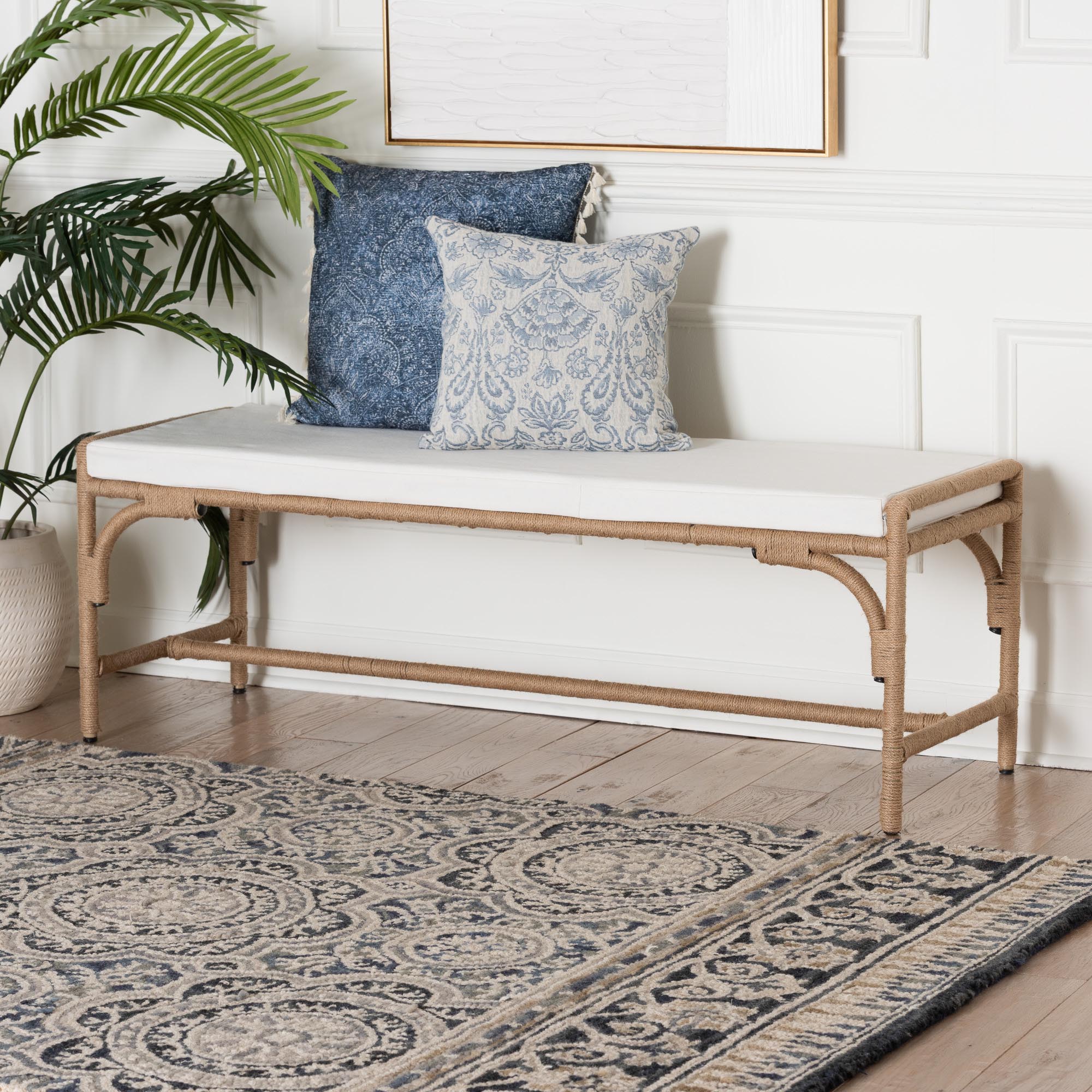 bali & pari Nasim Modern Bohemian Natural Jute and Metal Accent Bench