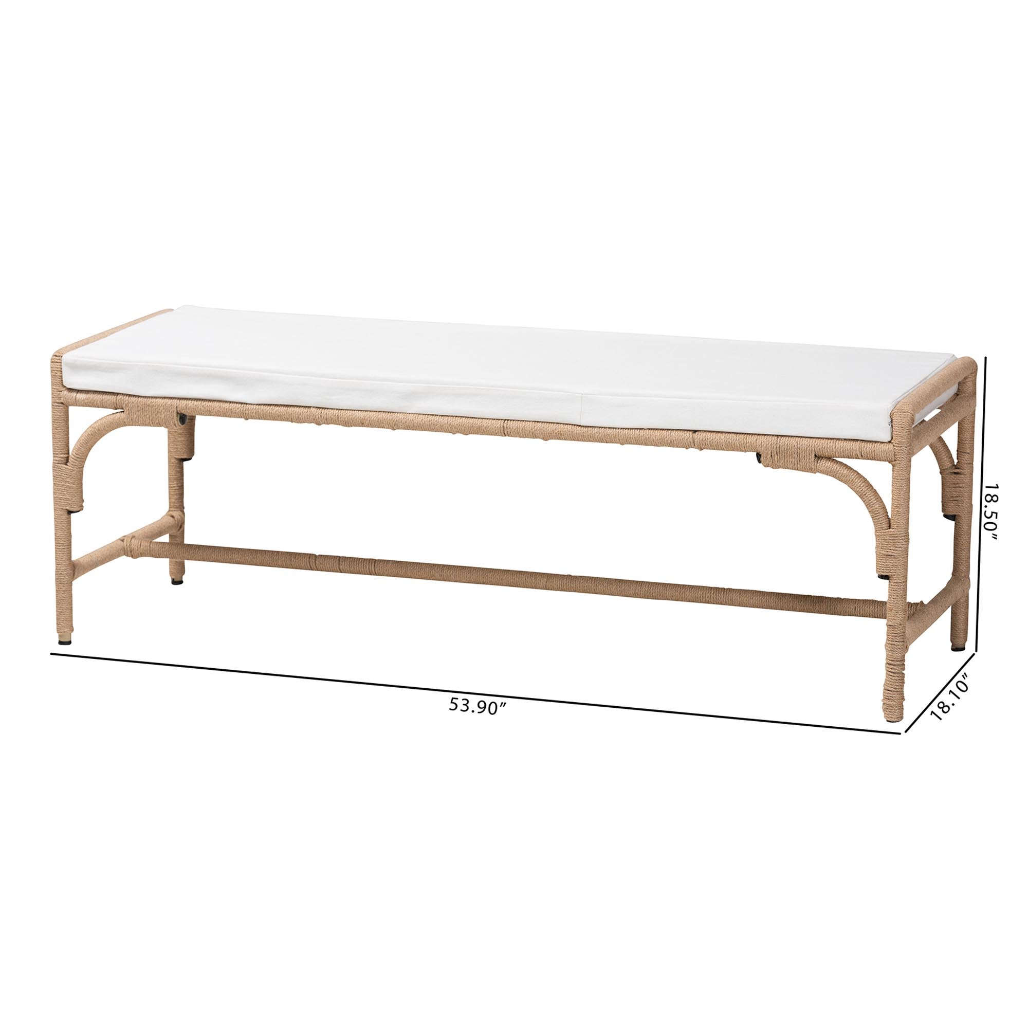 bali & pari Nasim Modern Bohemian Natural Jute and Metal Accent Bench