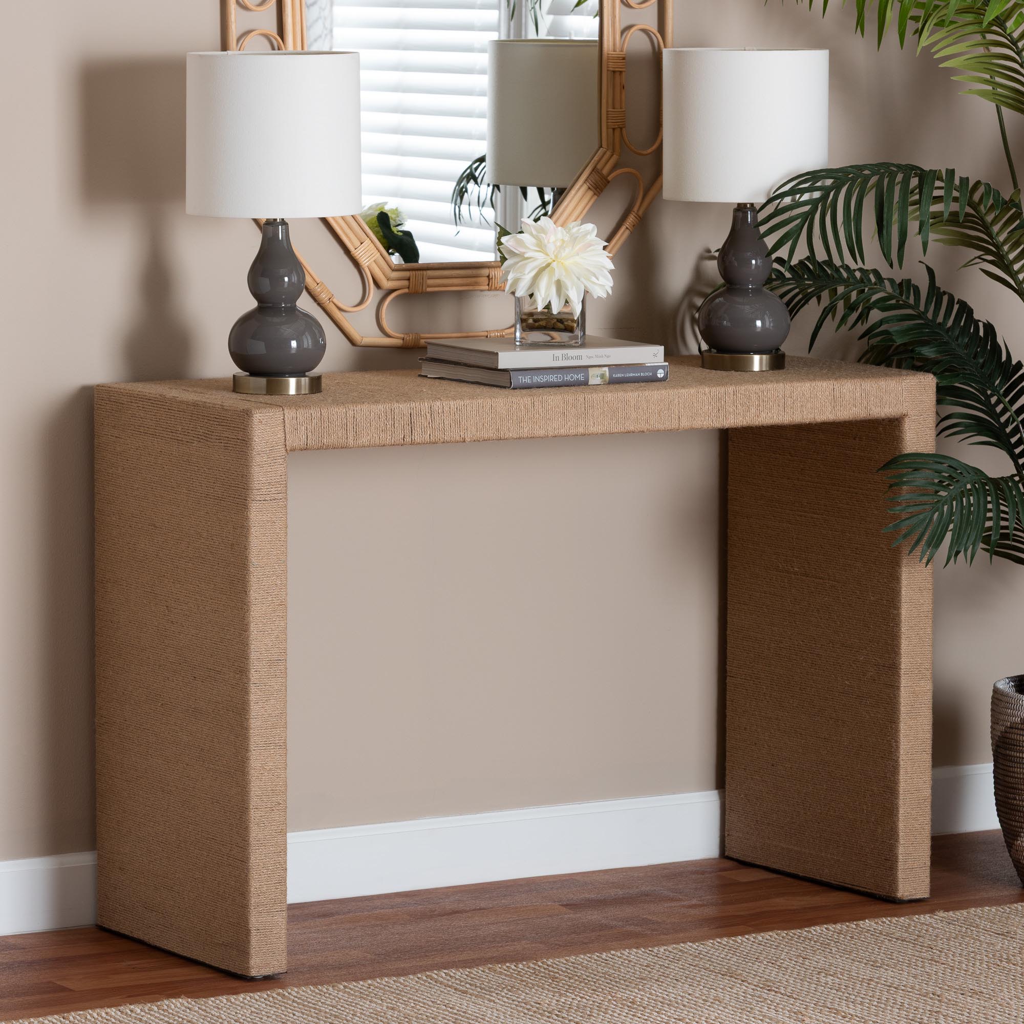bali & pari Colandra Modern Bohemian Natural Brown Jute and Wood Console Table
