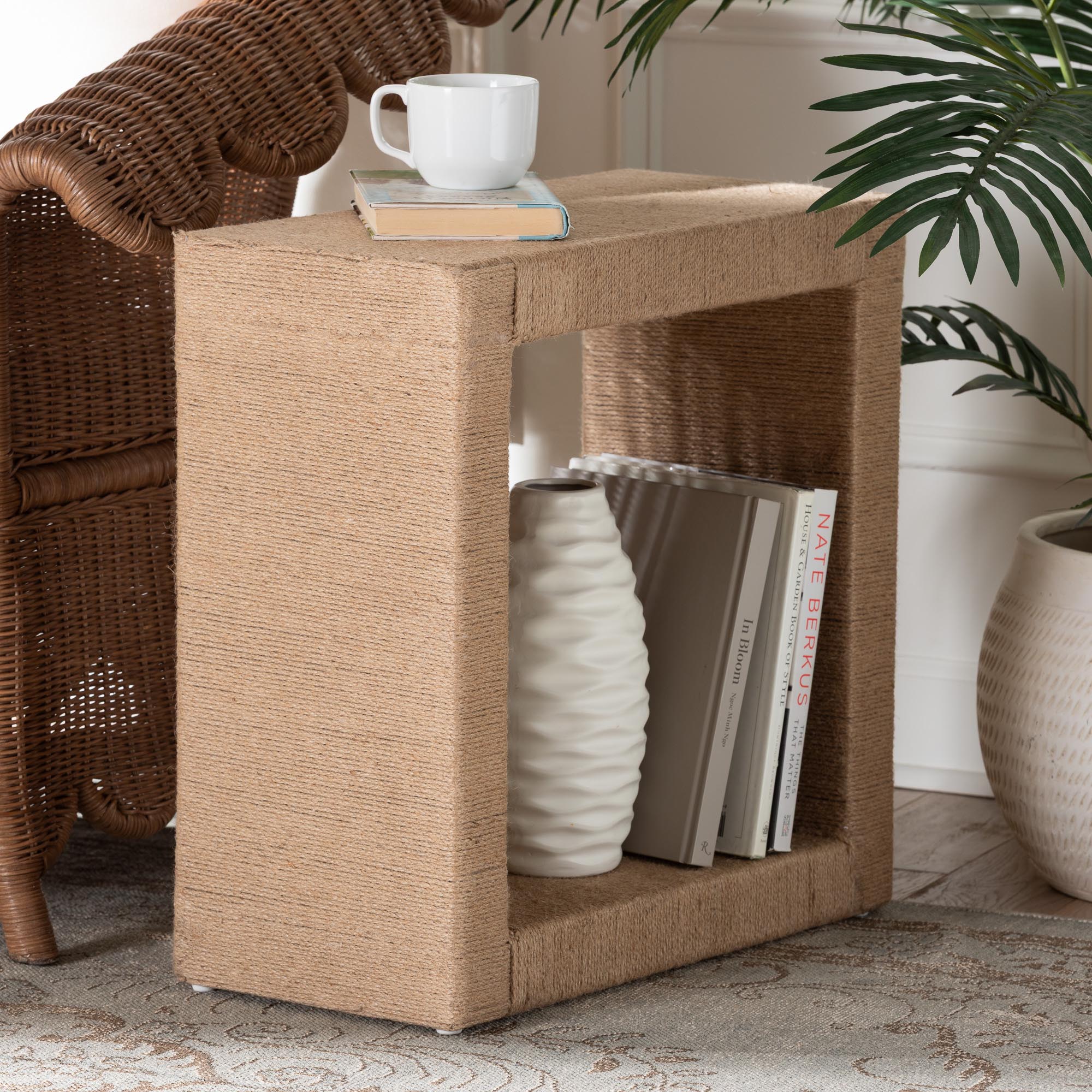 bali & pari Adonica Modern Bohemian Natural Brown Jute and Wood End Table