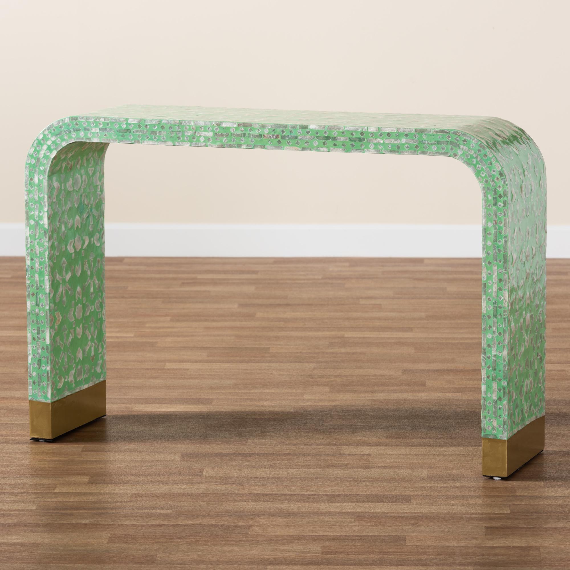 Baxton Studio Didrika Modern Bohemian Seafoam Green Mother of Pearl Console Table