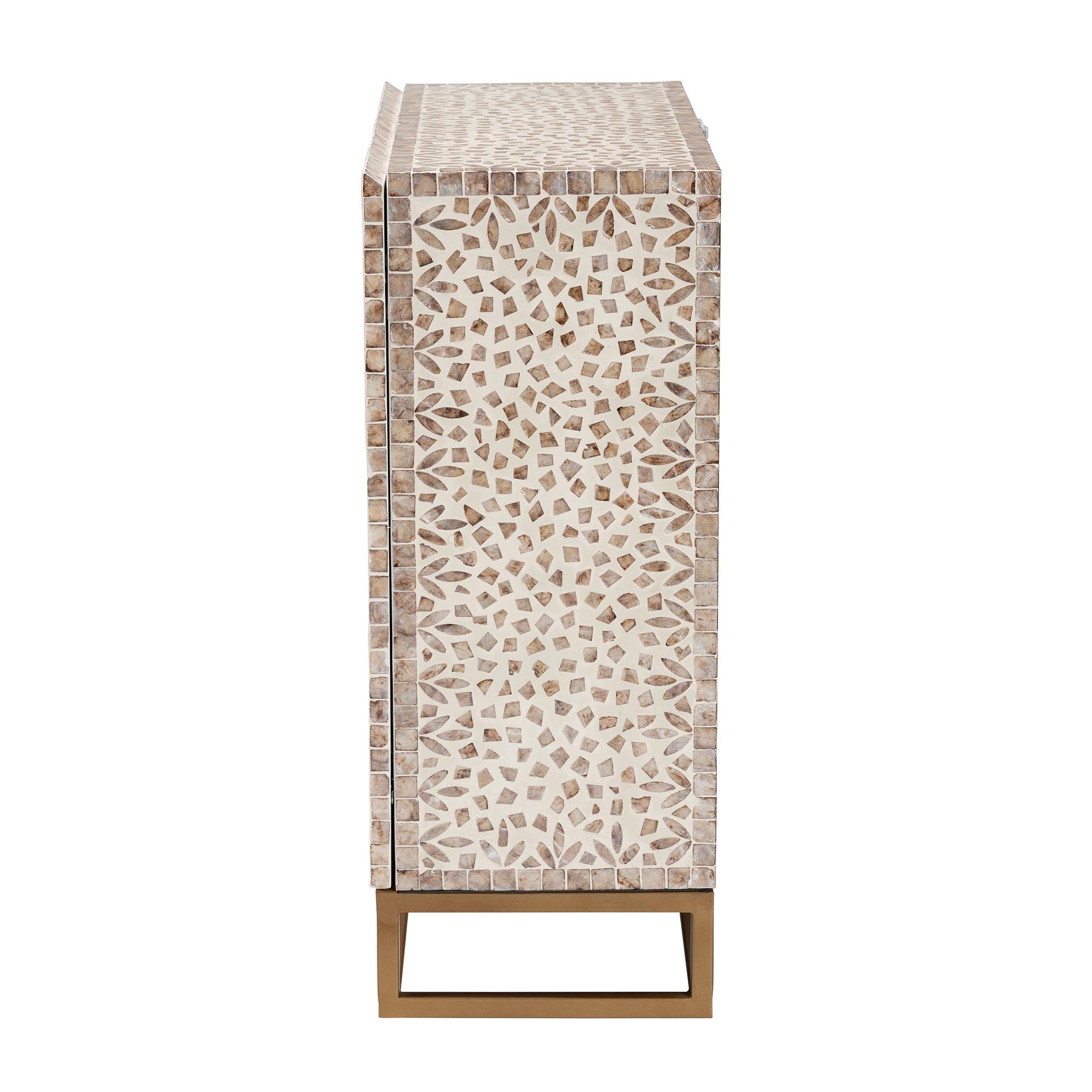 Baxton Studio Ercilia Modern Bohemian White and Rustic Brown Mother of Pearl Storage Cabinet