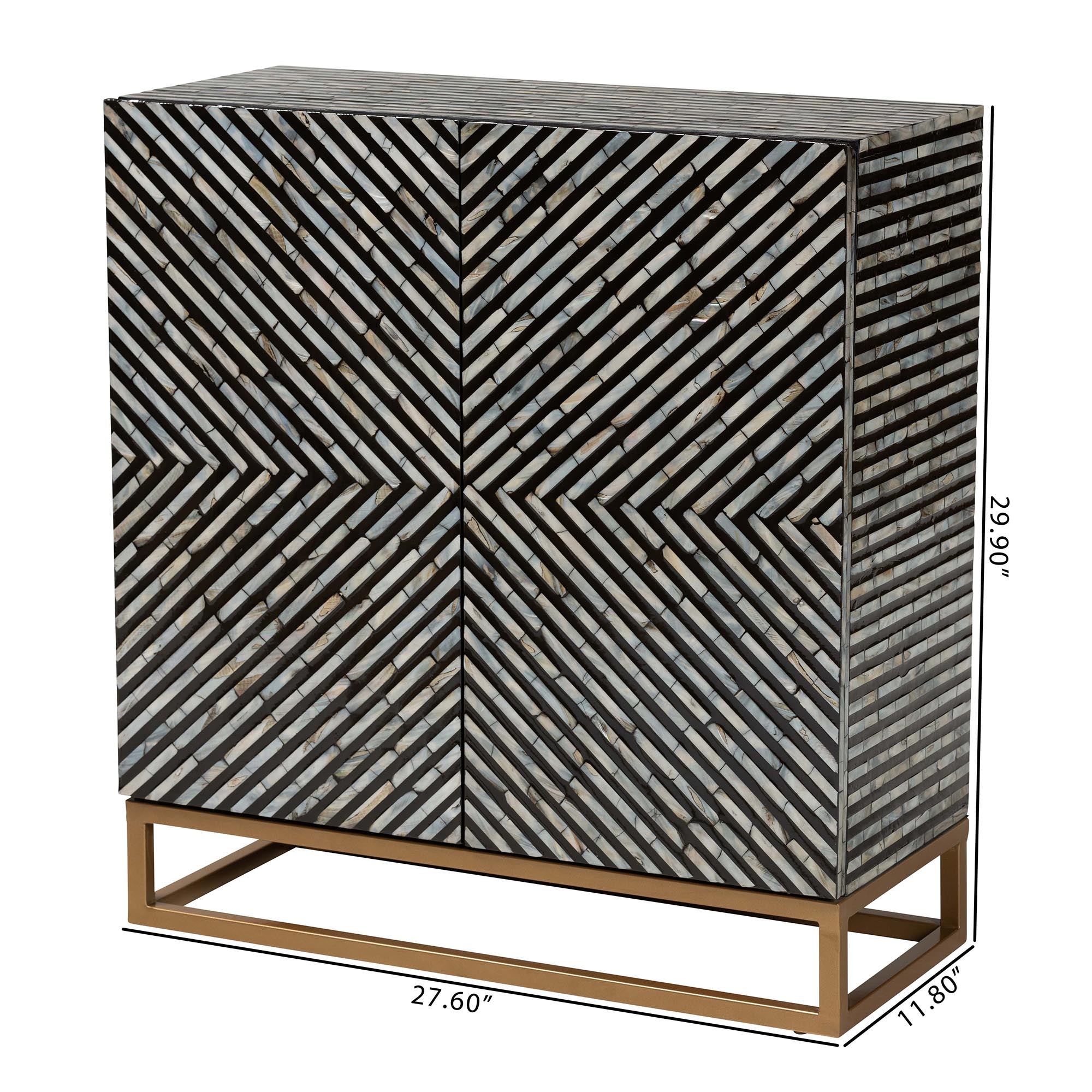 Baxton Studio Belenus Modern Bohemian Two-Tone Black and Grey Mother of Pearl and Gold Metal Storage Cabinet