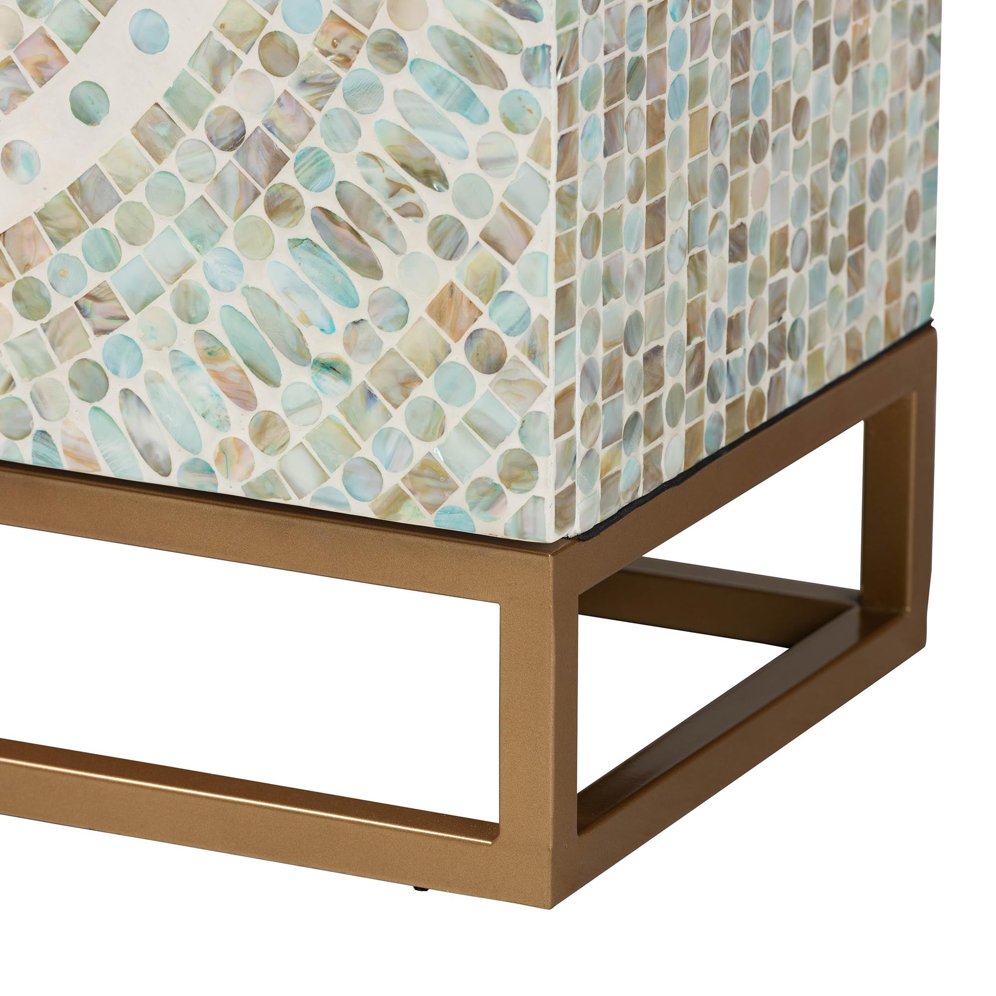 Baxton Studio Quintus Modern Bohemian Multicolor Mother of Pearl and Gold Metal Storage Cabinet