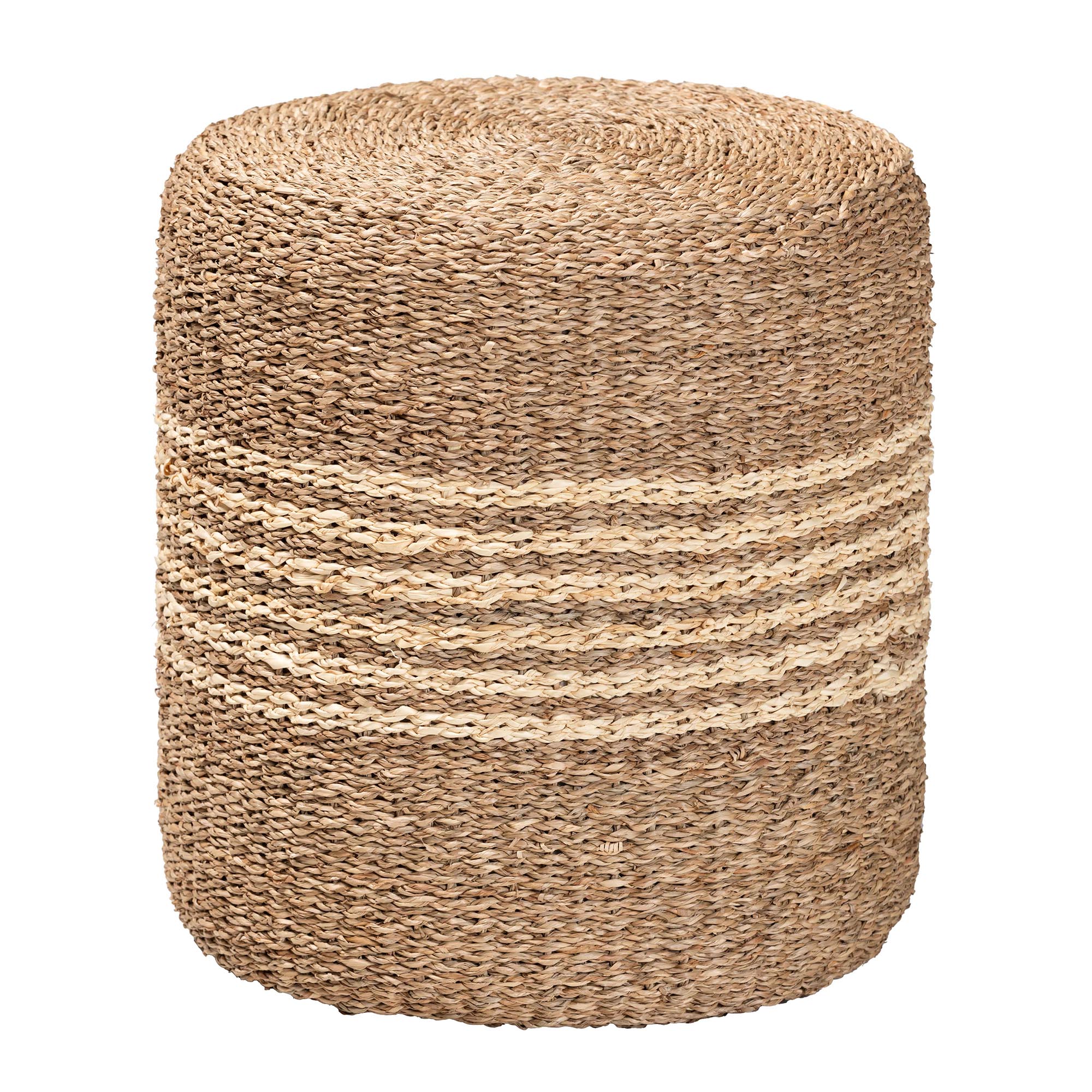bali & pari Wickham Modern Bohemian Natural Brown Seagrass Ottoman Footstool
