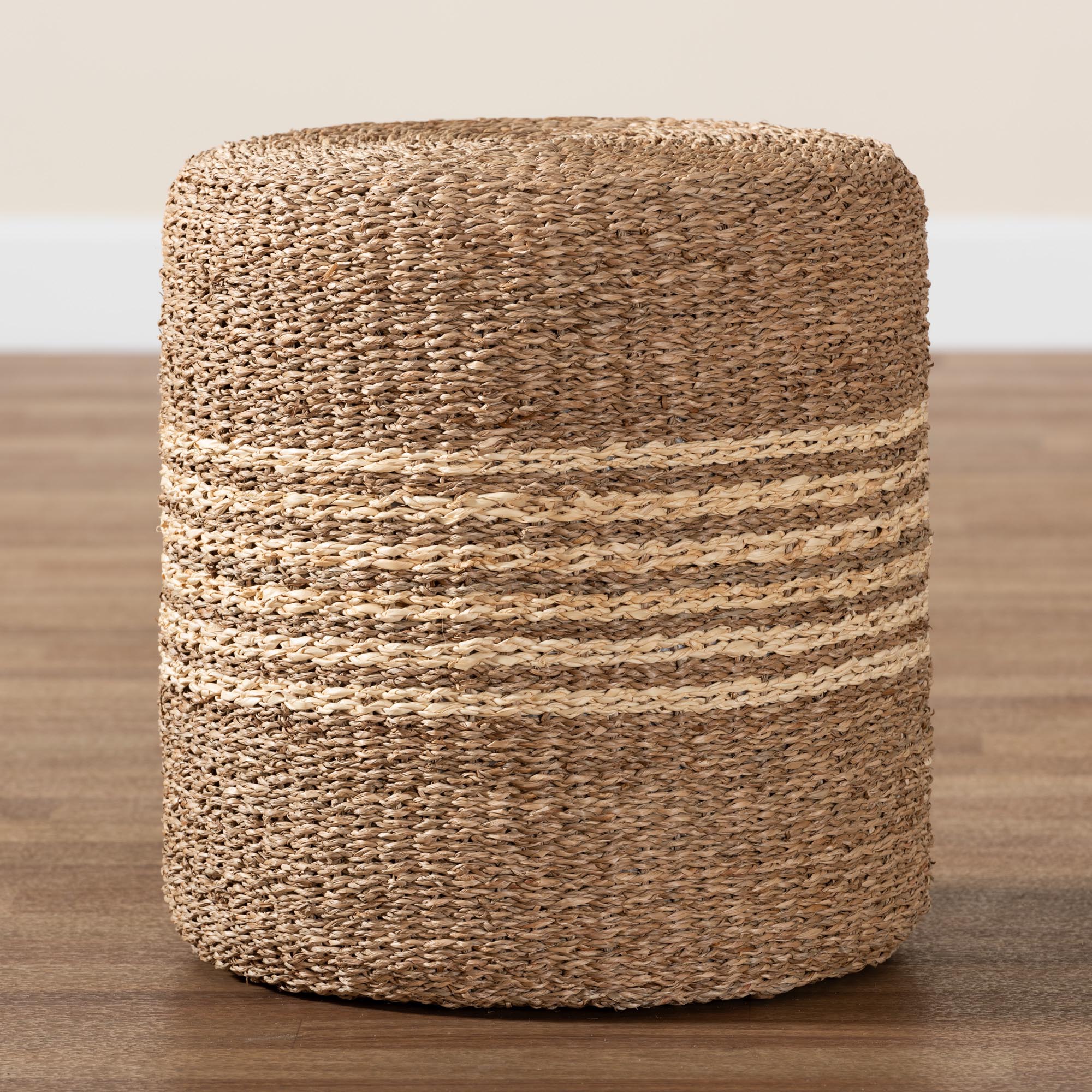 bali & pari Wickham Modern Bohemian Natural Brown Seagrass Ottoman Footstool