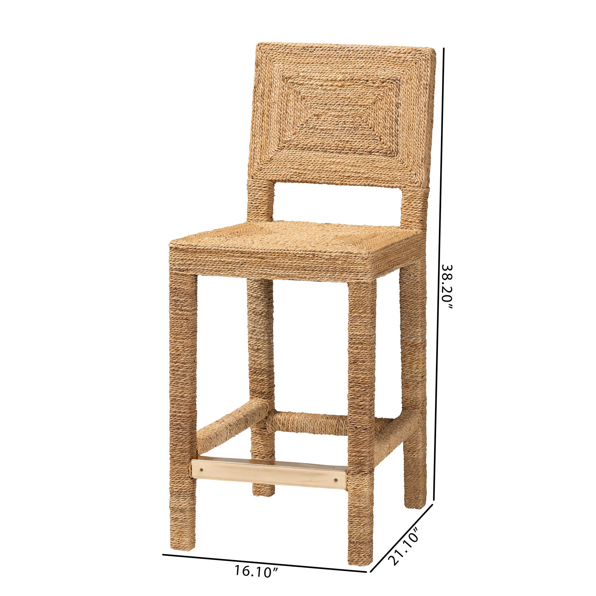 bali & pari Anfield Modern Bohemian Natural Seagrass and Mahogany Wood Counter Stool