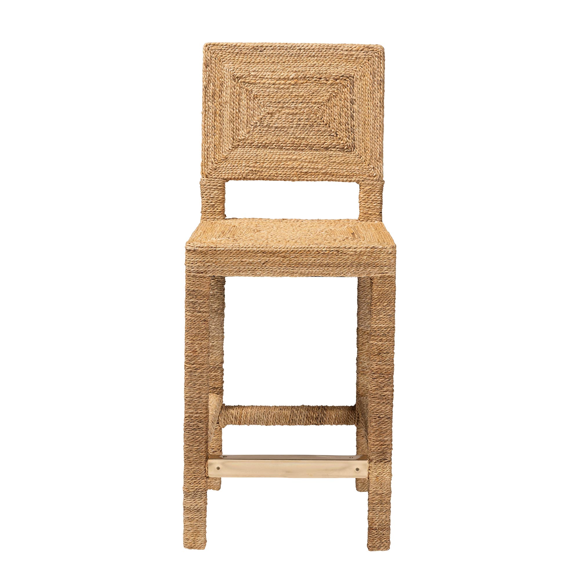 bali & pari Anfield Modern Bohemian Natural Seagrass and Mahogany Wood Counter Stool