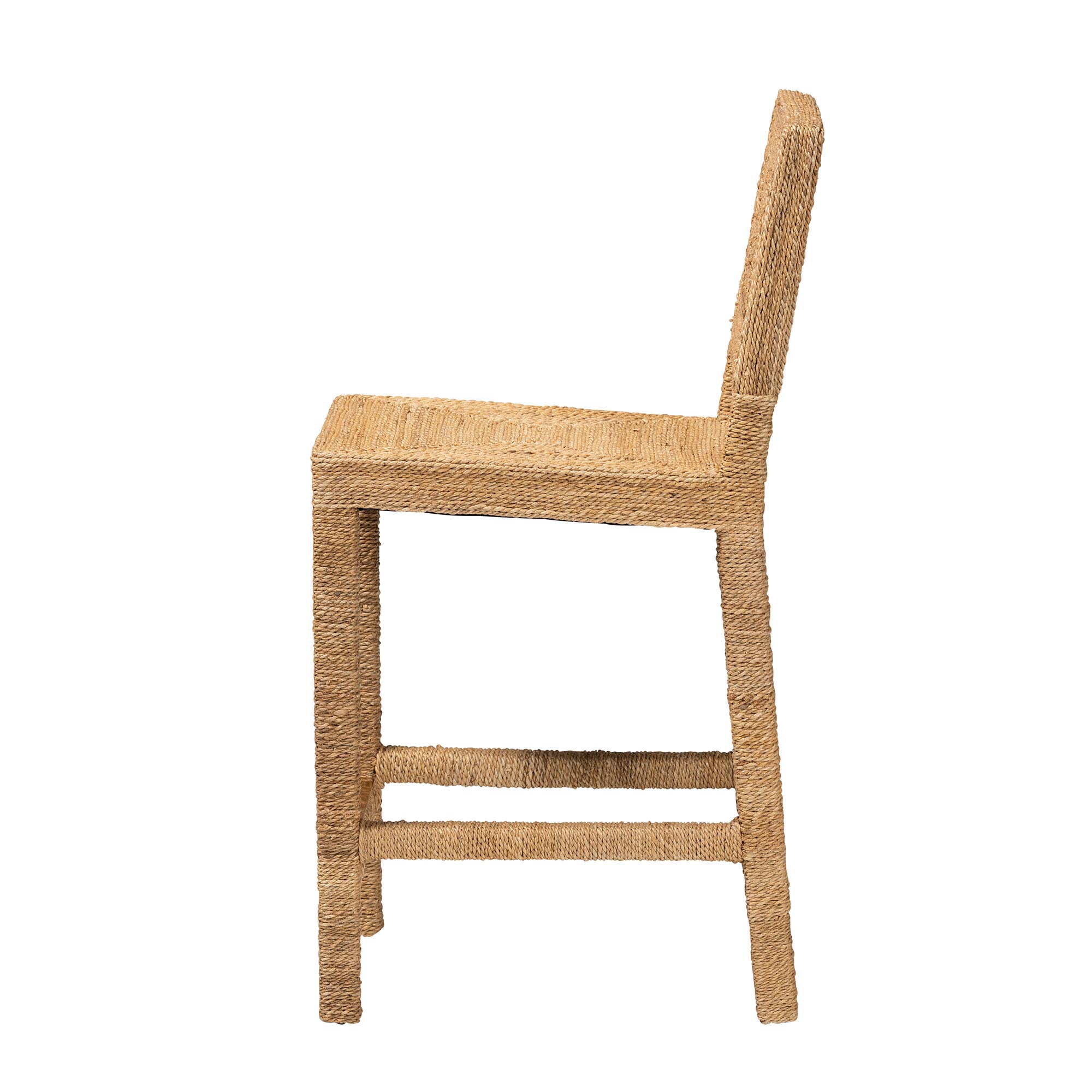 bali & pari Anfield Modern Bohemian Natural Seagrass and Mahogany Wood Counter Stool