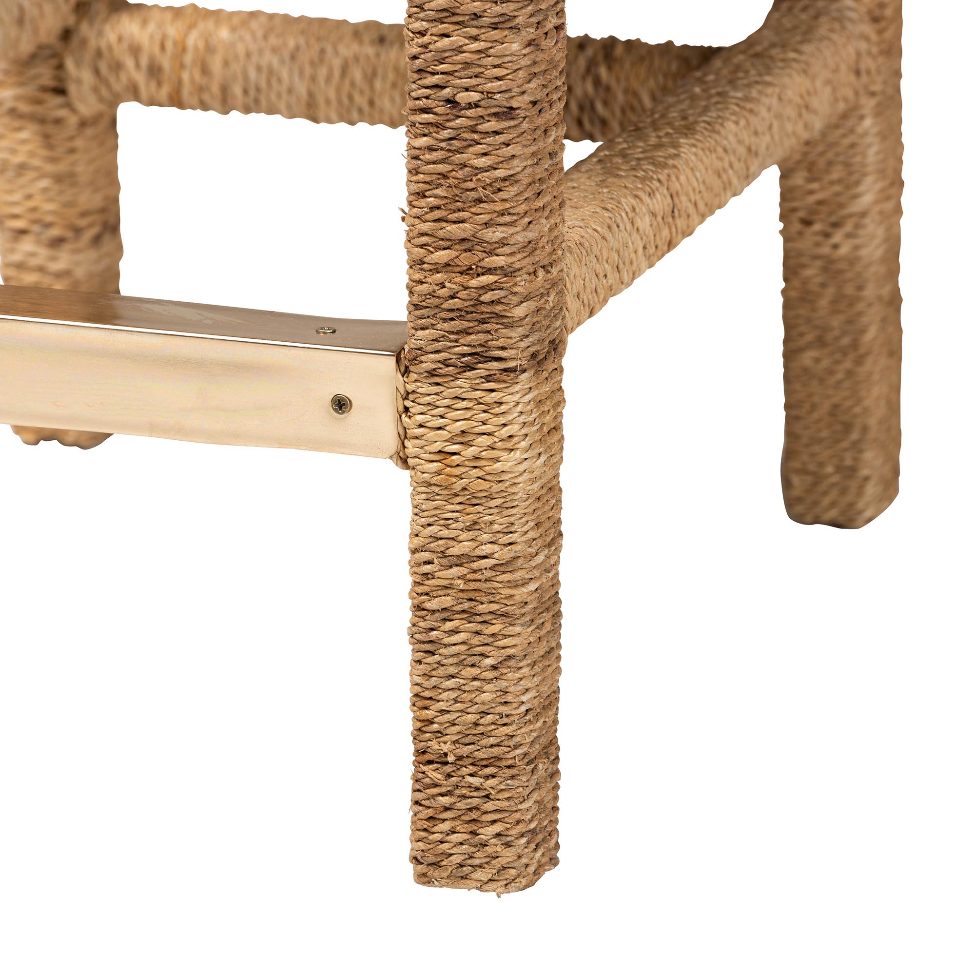 bali & pari Anfield Modern Bohemian Natural Seagrass and Mahogany Wood Counter Stool