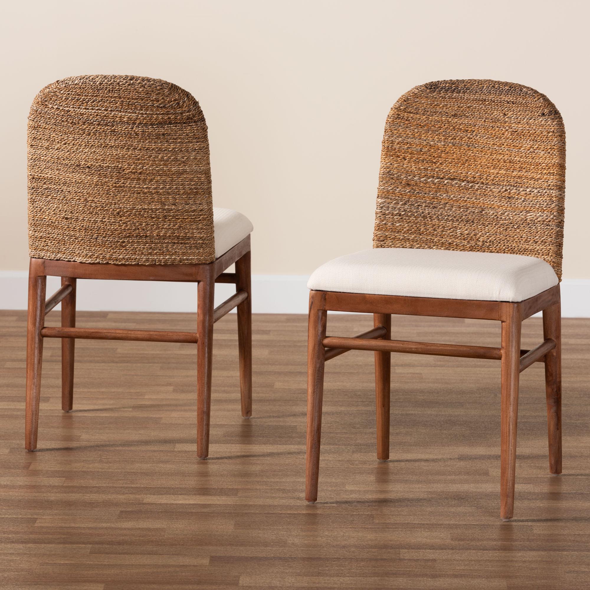 bali & pari Nadim Modern Bohemian Natural Seagrass and Acacia Wood 2-Piece Dining Chair Set