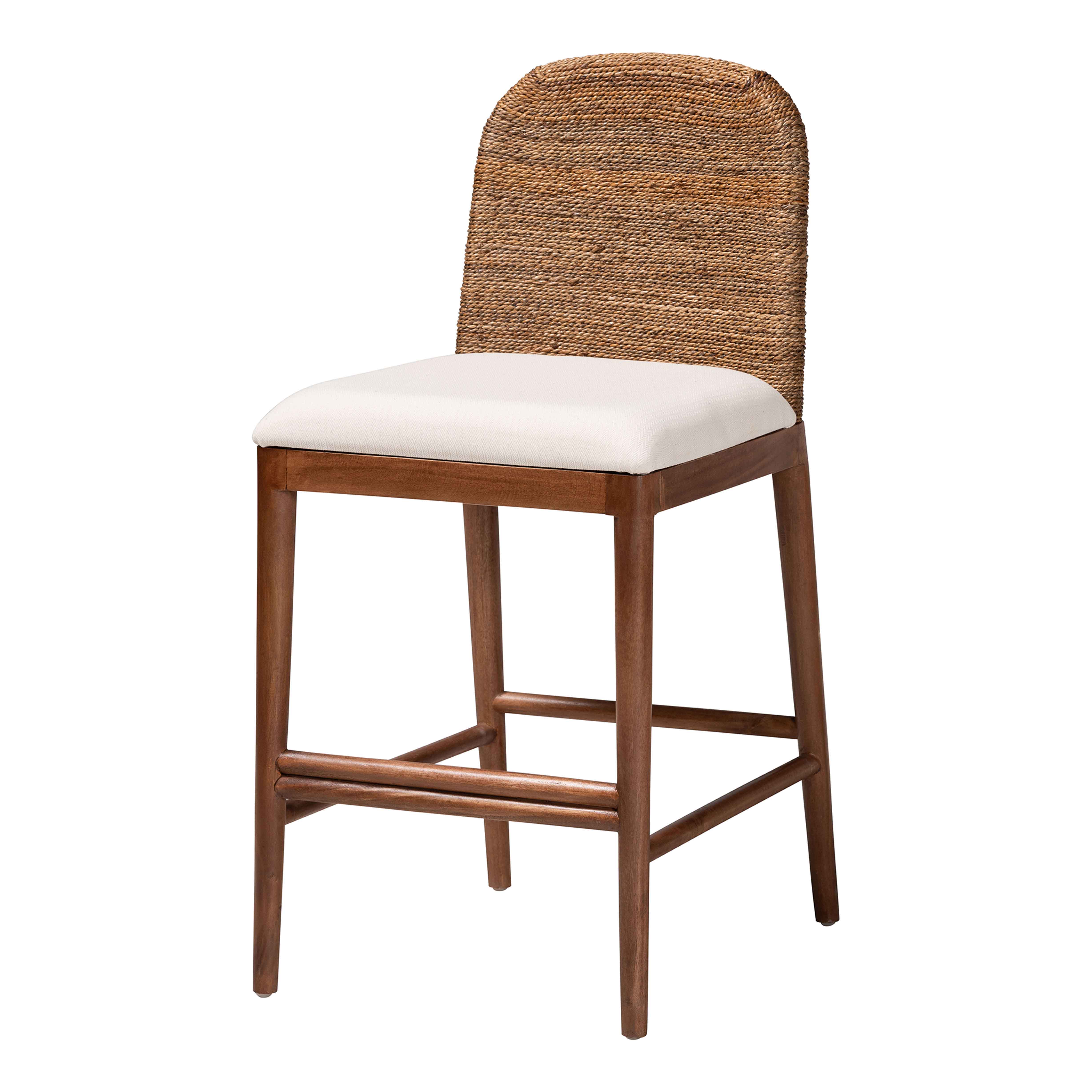 bali & pari Nadim Modern Bohemian Seagrass and Acacia Wood Counter Stool