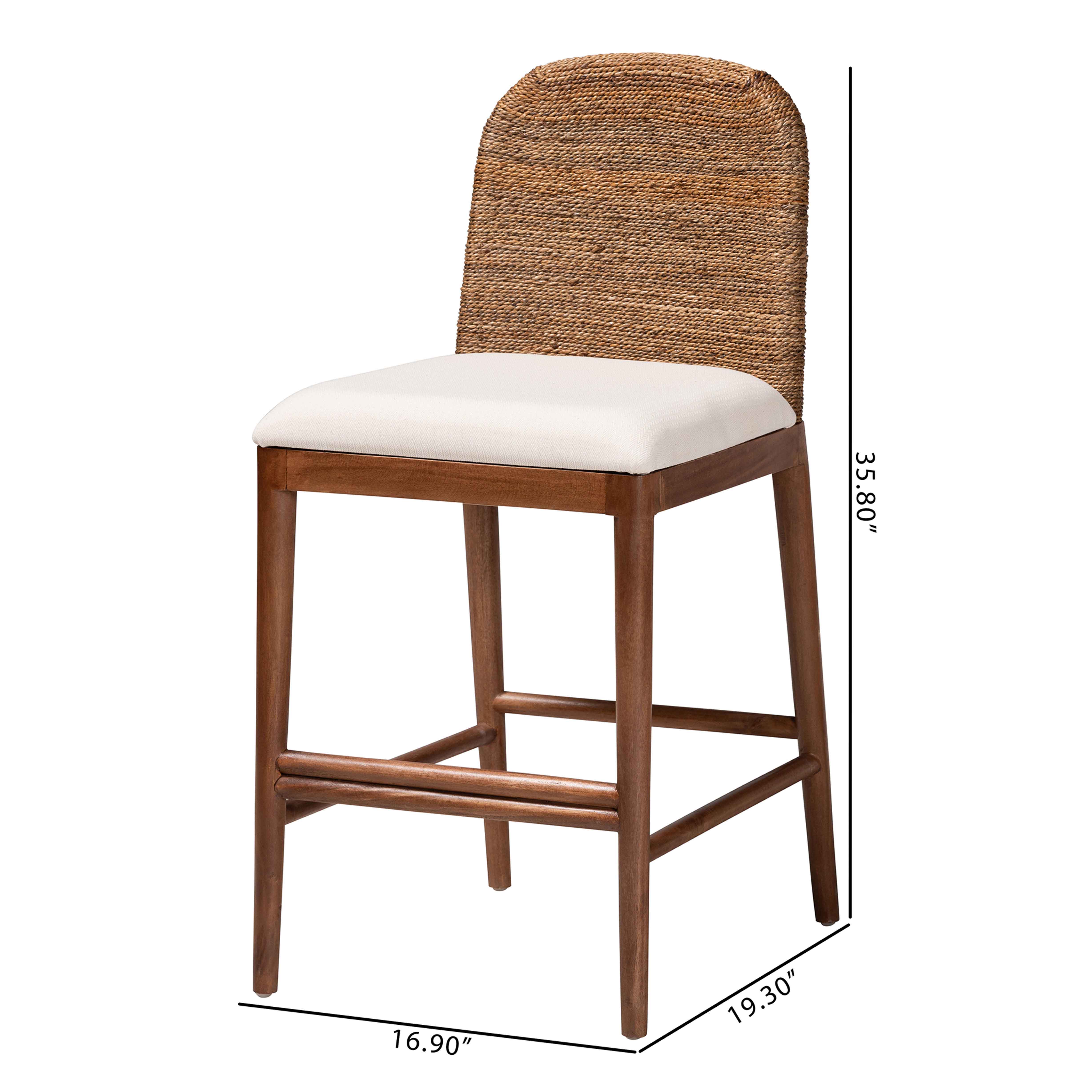 bali & pari Nadim Modern Bohemian Seagrass and Acacia Wood Counter Stool