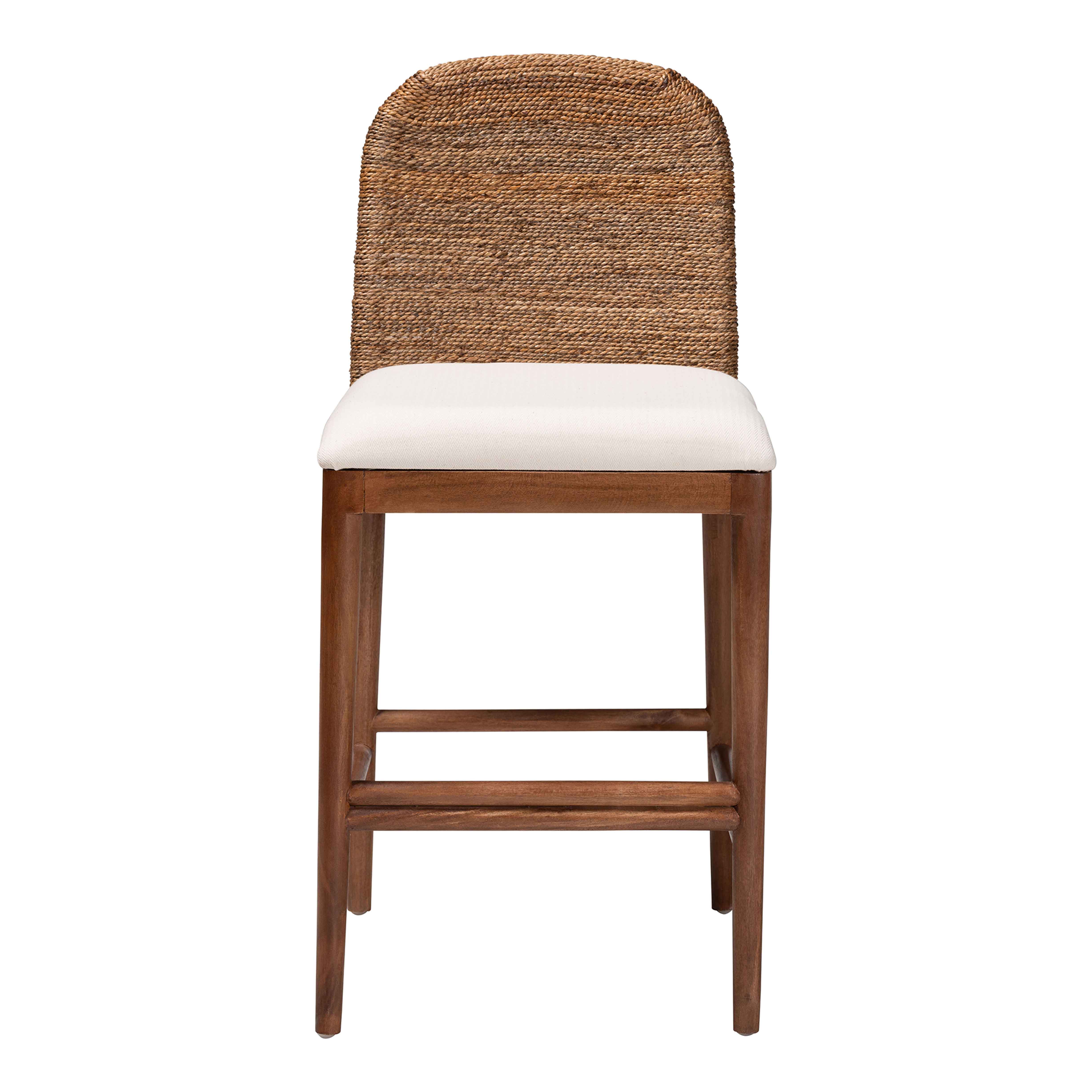 bali & pari Nadim Modern Bohemian Seagrass and Acacia Wood Counter Stool