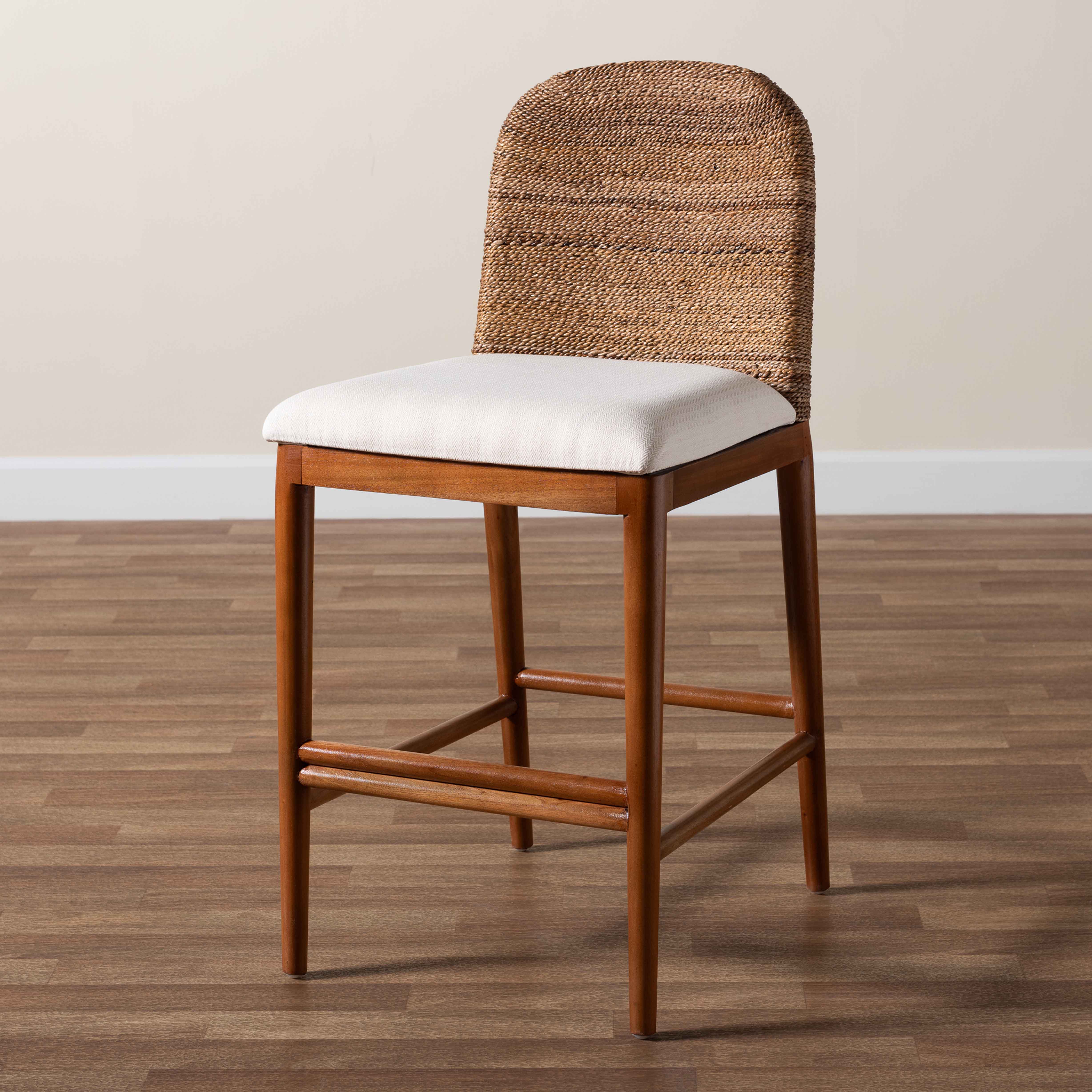 bali & pari Nadim Modern Bohemian Seagrass and Acacia Wood Counter Stool