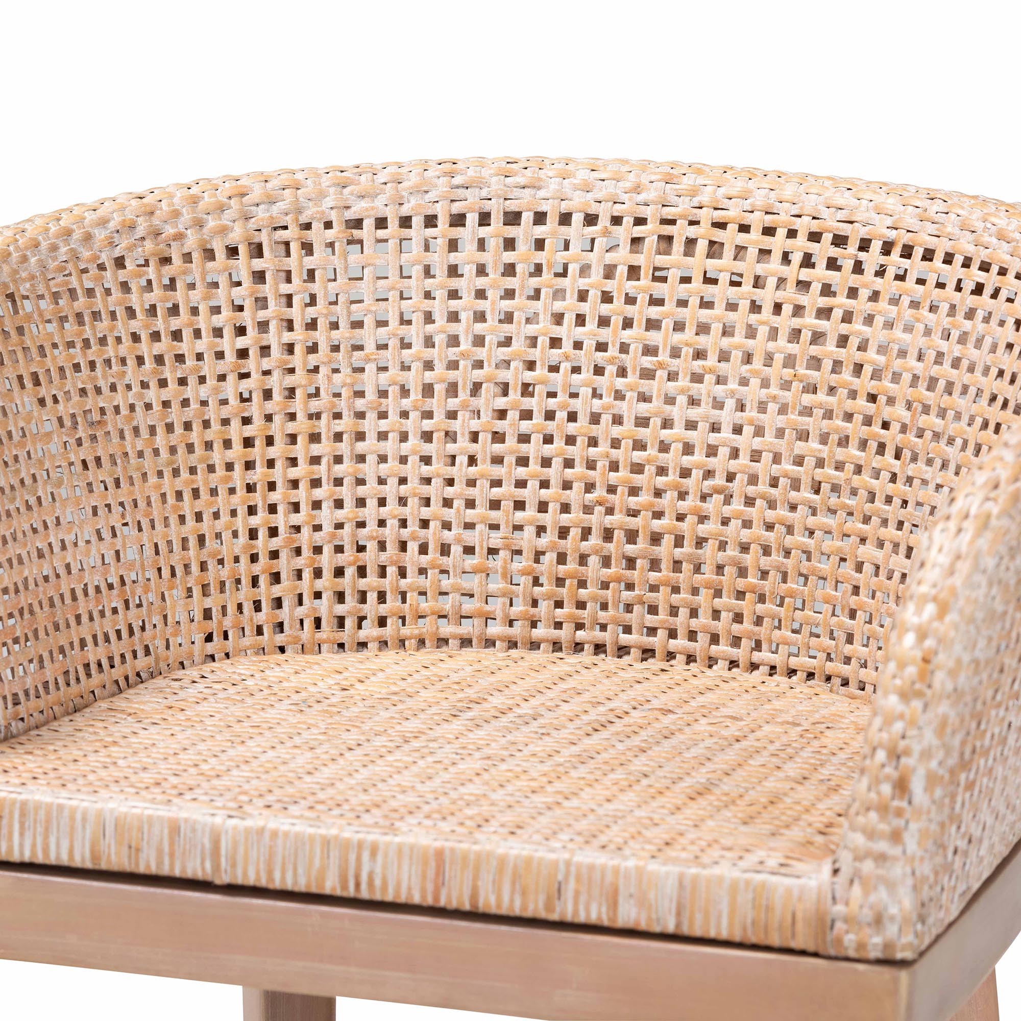 bali & pari Papua Modern Bohemian Antique White Washed Rattan and Mahogany Wood Counter Stool