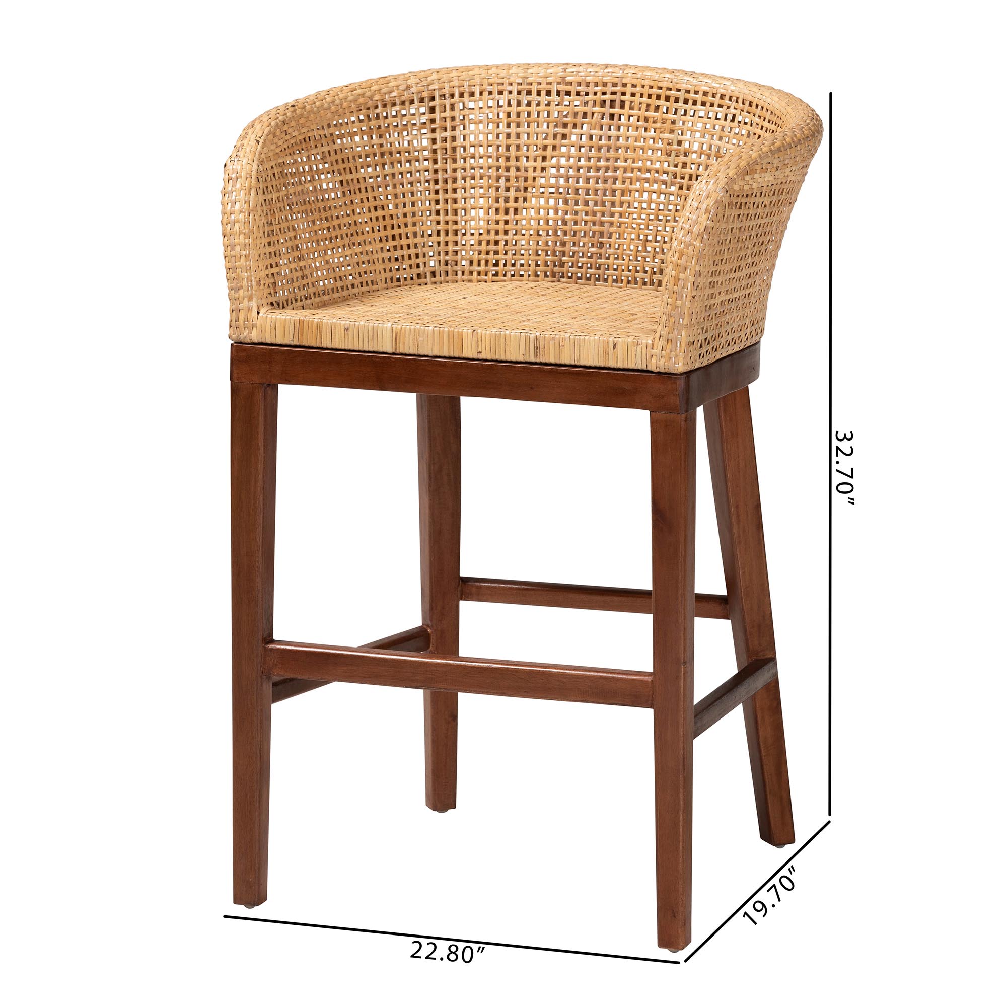 bali & pari Papua Modern Bohemian Natural Rattan and Walnut Brown Acacia Wood Counter Stool