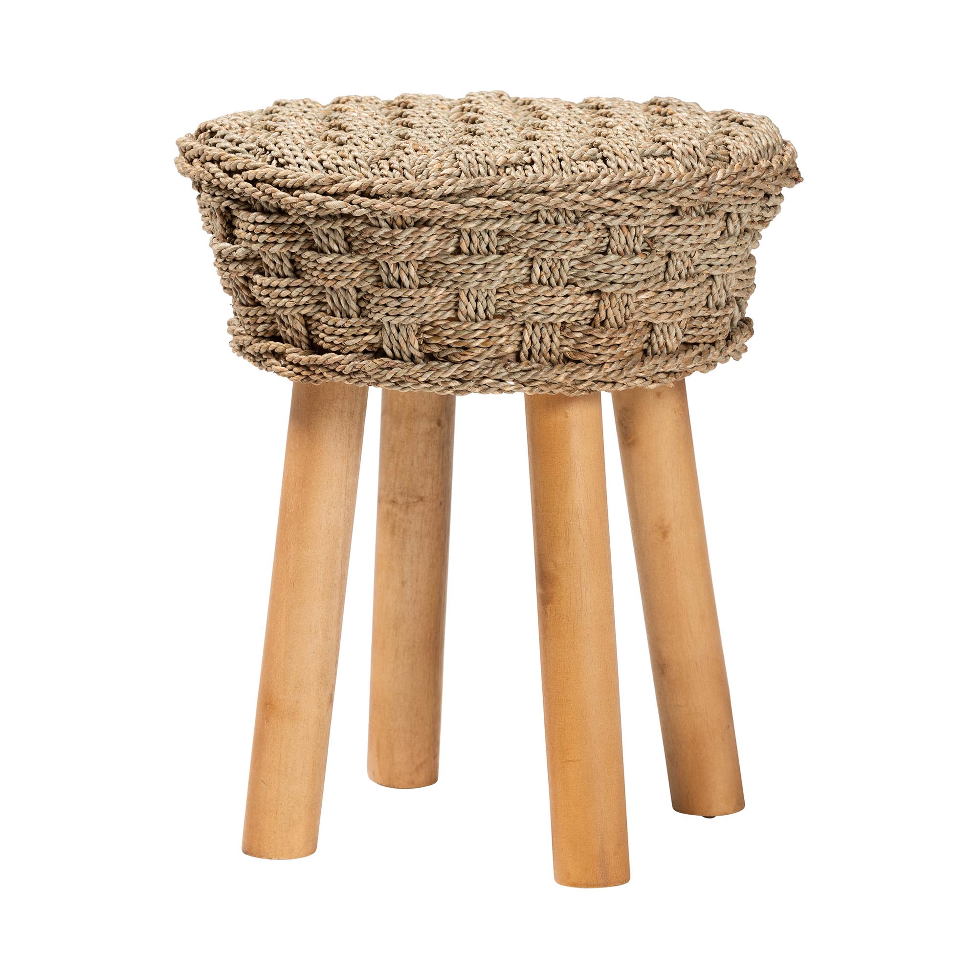 bali & pari Denver Modern Bohemian Natural Seagrass and Acacia Wood 5-Piece Dining Nook Set
