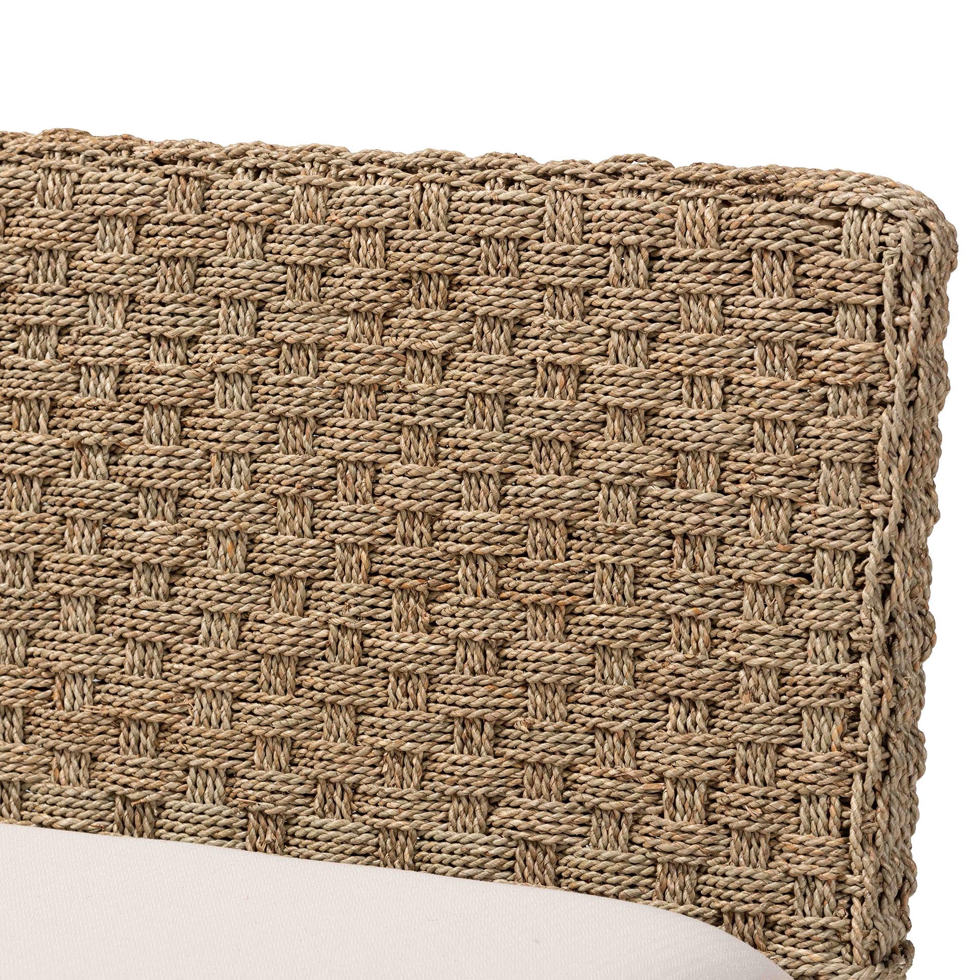 bali & pari Denver Modern Bohemian Natural Seagrass and Acacia Wood 2-Piece Dining Nook Banquette Set