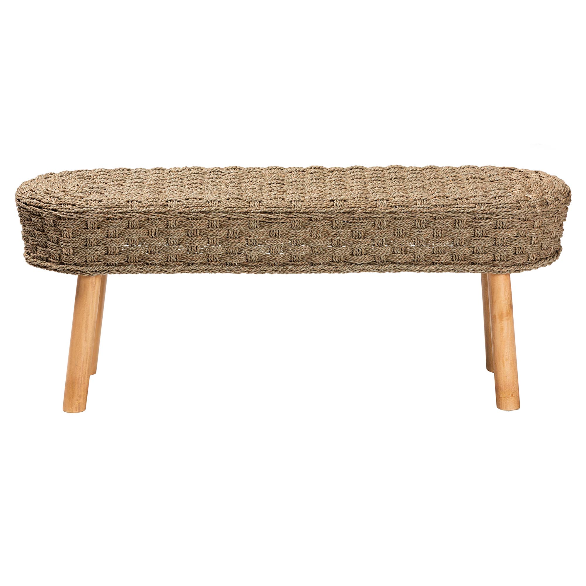 bali & pari Denver Modern Bohemian Natural Seagrass and Acacia Wood Accent Bench