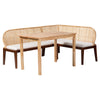 bali & pari Okinawa 3-Piece Dining Nook Set - L-Shaped Rattan Corner Benches with Cushions and Solid Wood Rectangular Table, Boho Coastal Breakfast Banquette for Kitchen or Dining Area