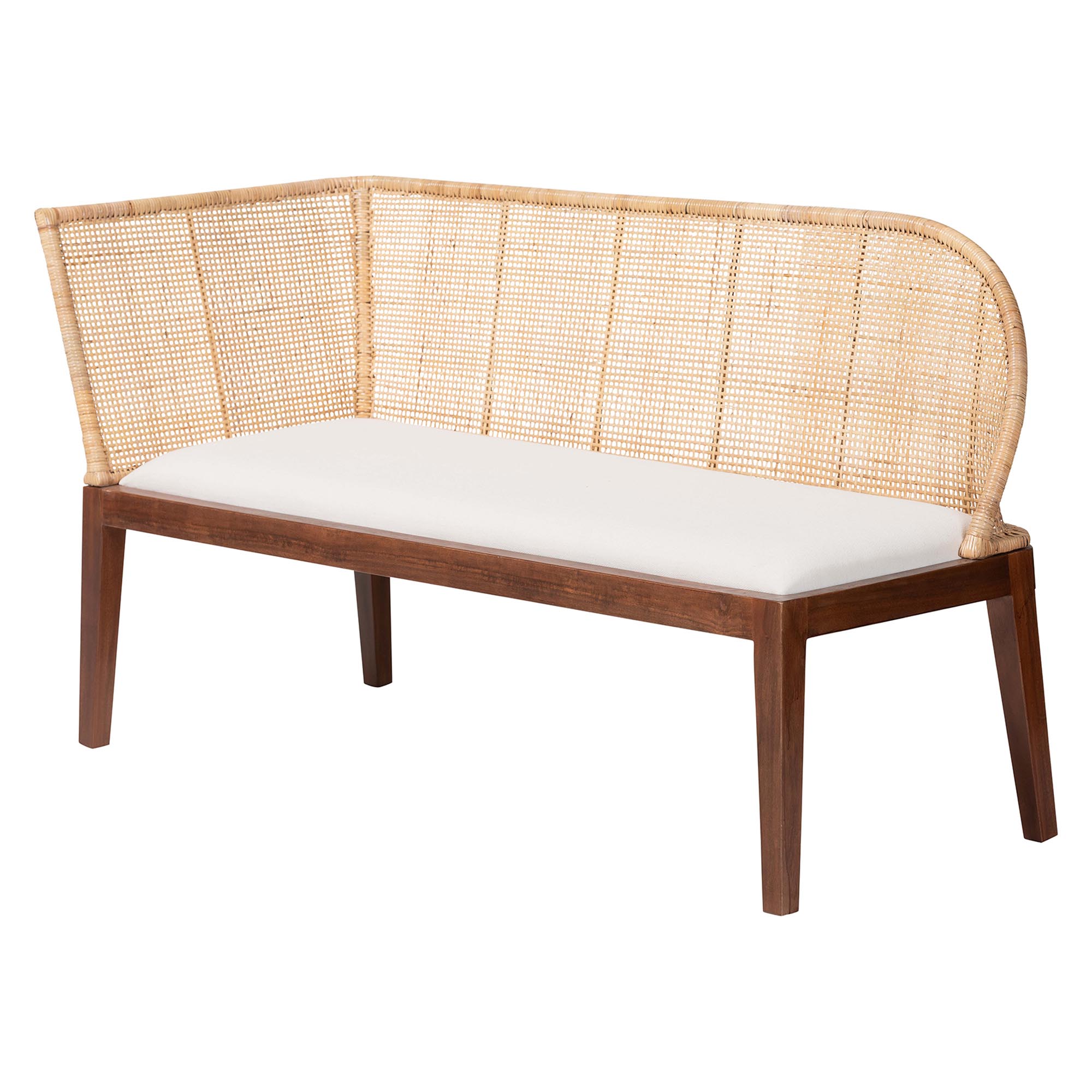 bali & pari Okinawa 3-Piece Dining Nook Set - L-Shaped Rattan Corner Benches with Cushions and Solid Wood Rectangular Table, Boho Coastal Breakfast Banquette for Kitchen or Dining Area