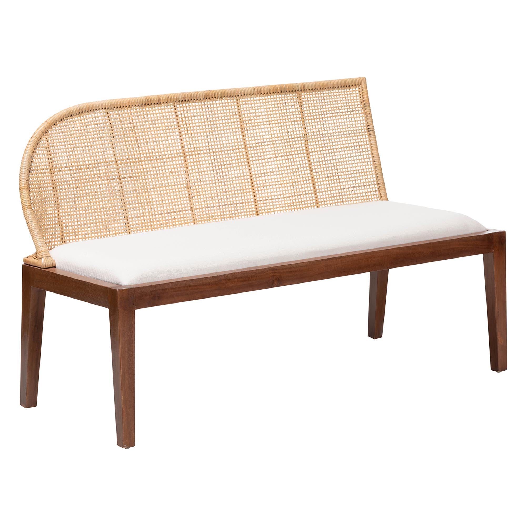 bali & pari Okinawa 2-Piece Corner Bench Set with Cushion - L-Shaped Dining Nook Seating with Acacia Wood Base and Natural Rattan Backrest, Boho Coastal Style Banquette for Kitchen or Breakfast Area